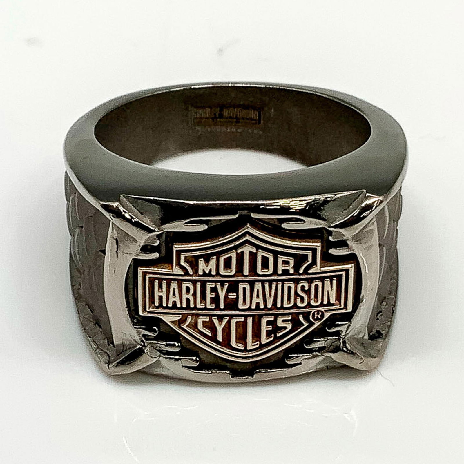 Harley Davidson Scaly Titanium & Sterling Silver Biker Ring (1 of 3)