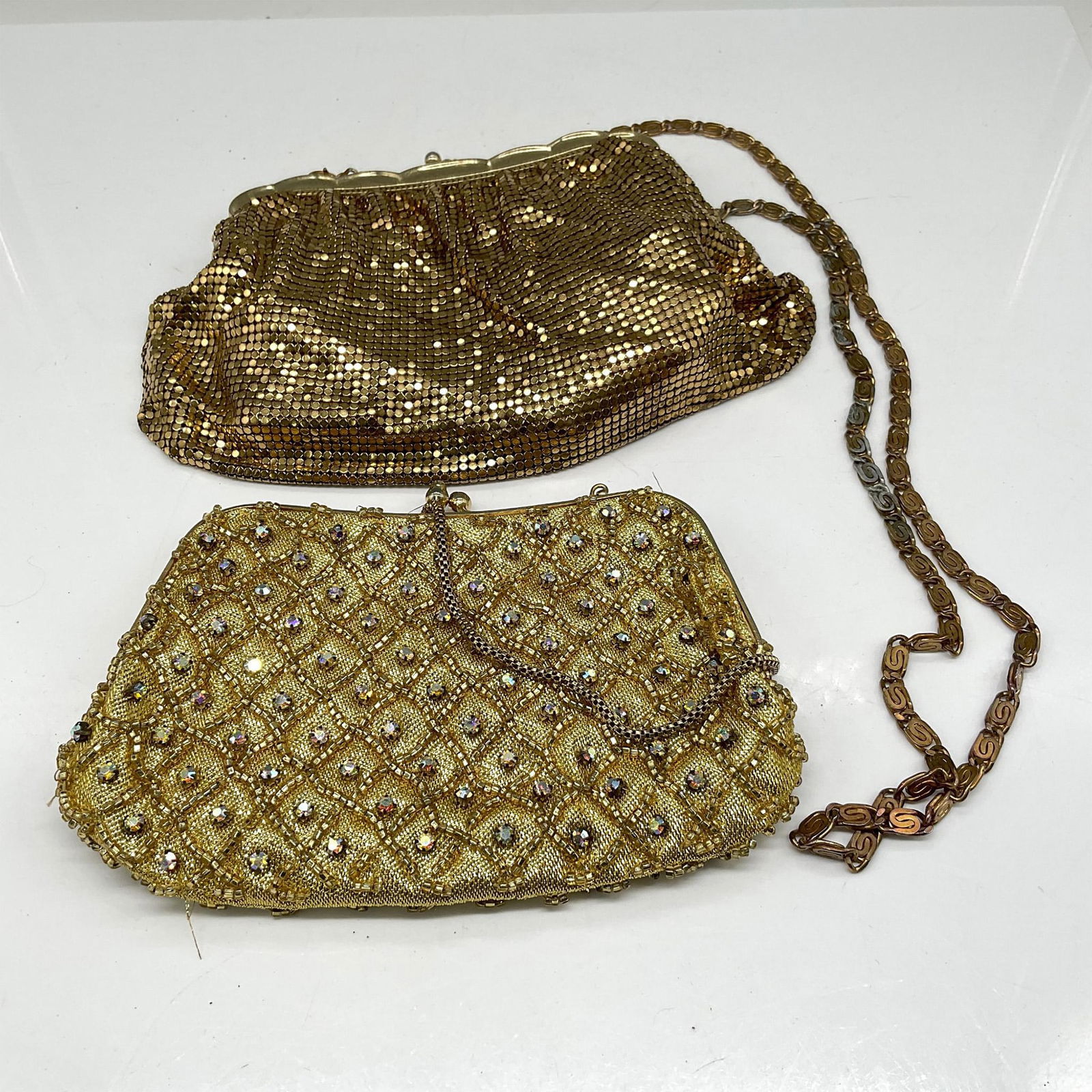 2pc Gold Metal Mesh and Rhinestone Evening Purses (1 of 4)