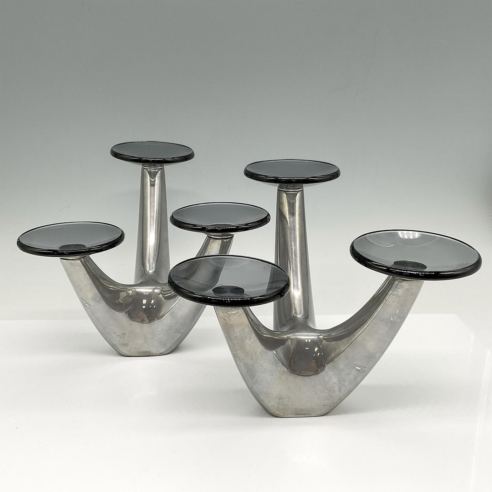 2pc Nambe' Modernist Metal 3 Tier Candle Holders (1 of 3)
