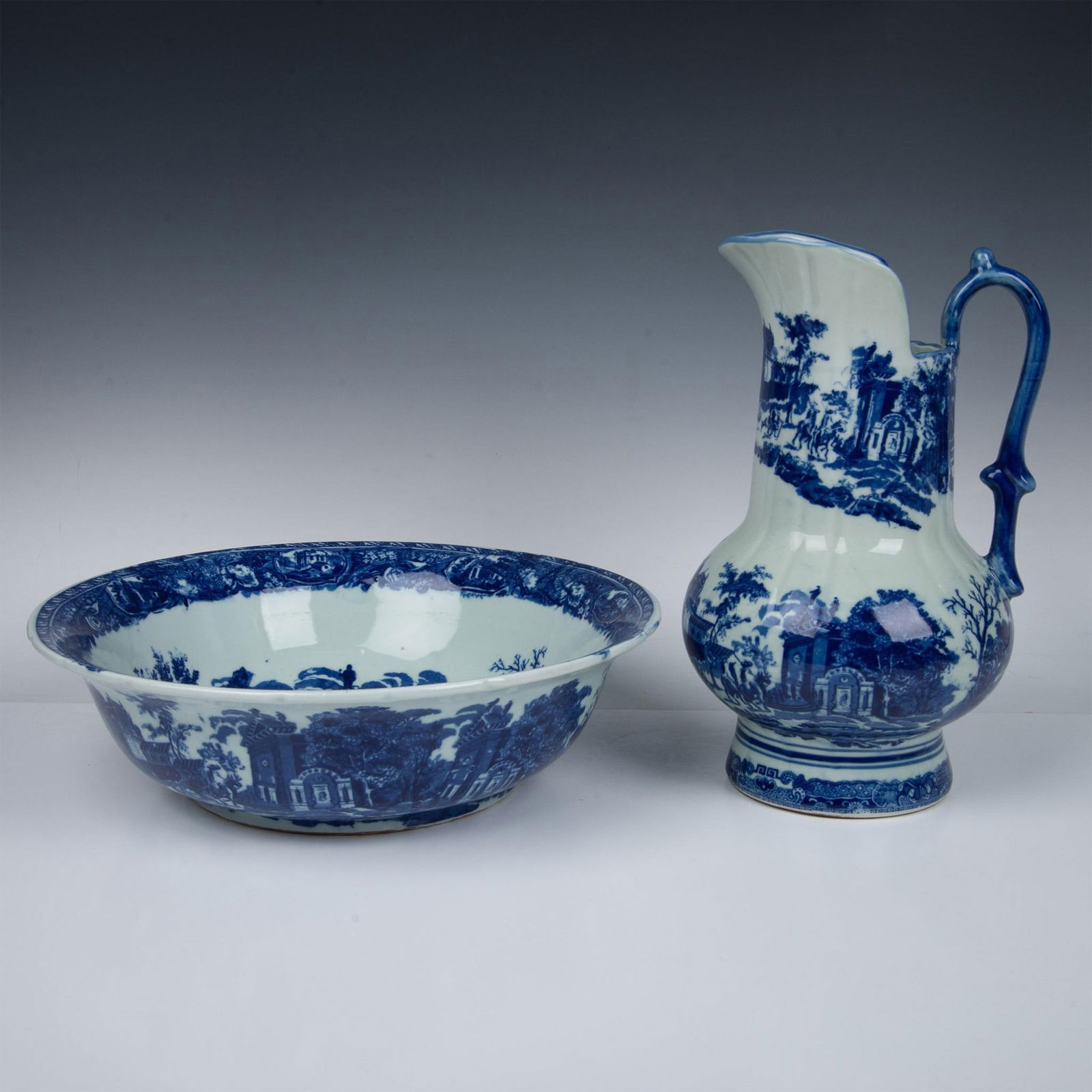 2pc Victoria Ware Ironstone Blue and White Pitcher and Bowl (1 of 5)