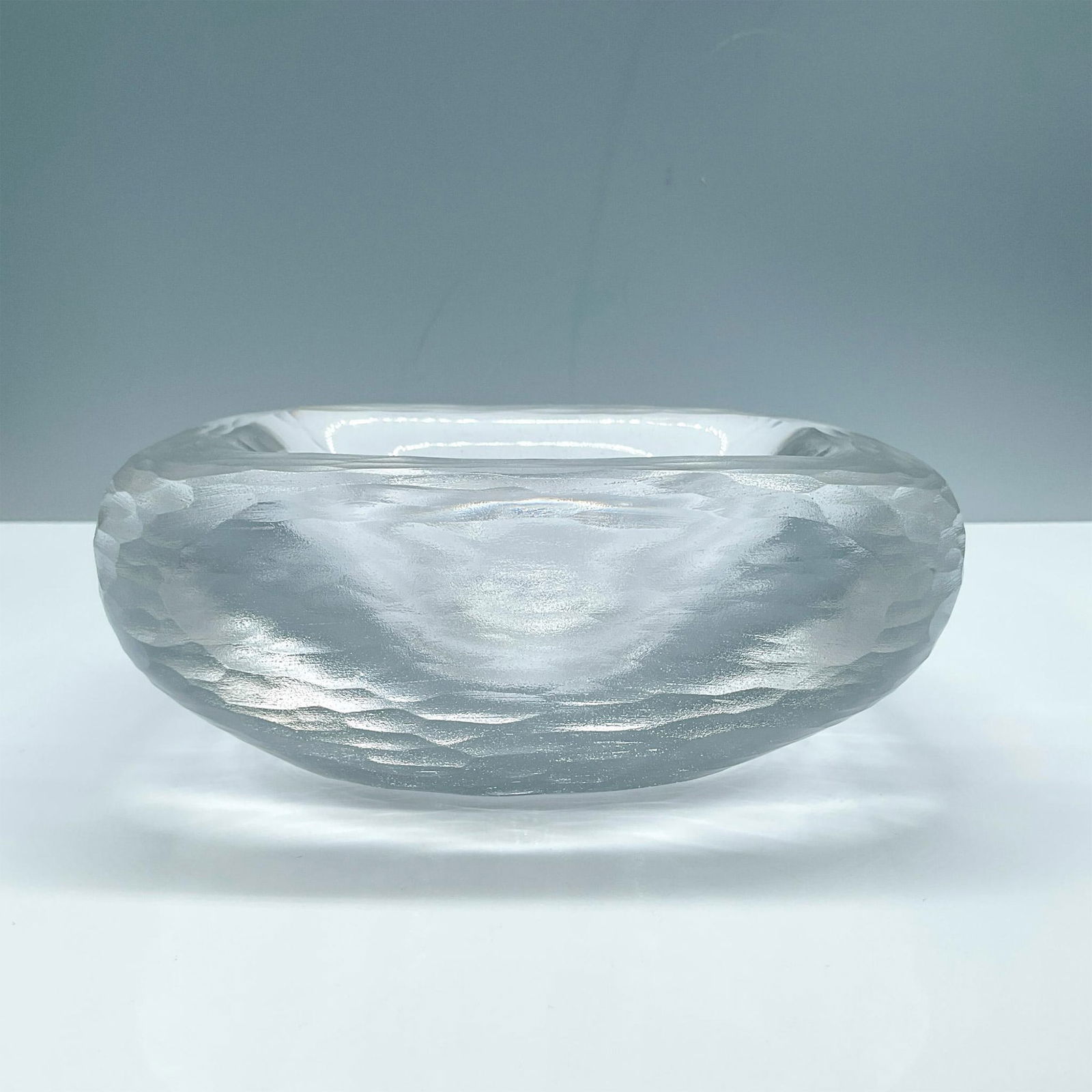 Orrefors Art Glass Bowl, By Vicke Lindstrand H253: Sophisticated clear and frosted thick crystal, features a soft, organic form with a smooth, undulating surface that plays with light and shadow. Orrefors signed. Artist: Vicke Lindstrand Issued: 1940