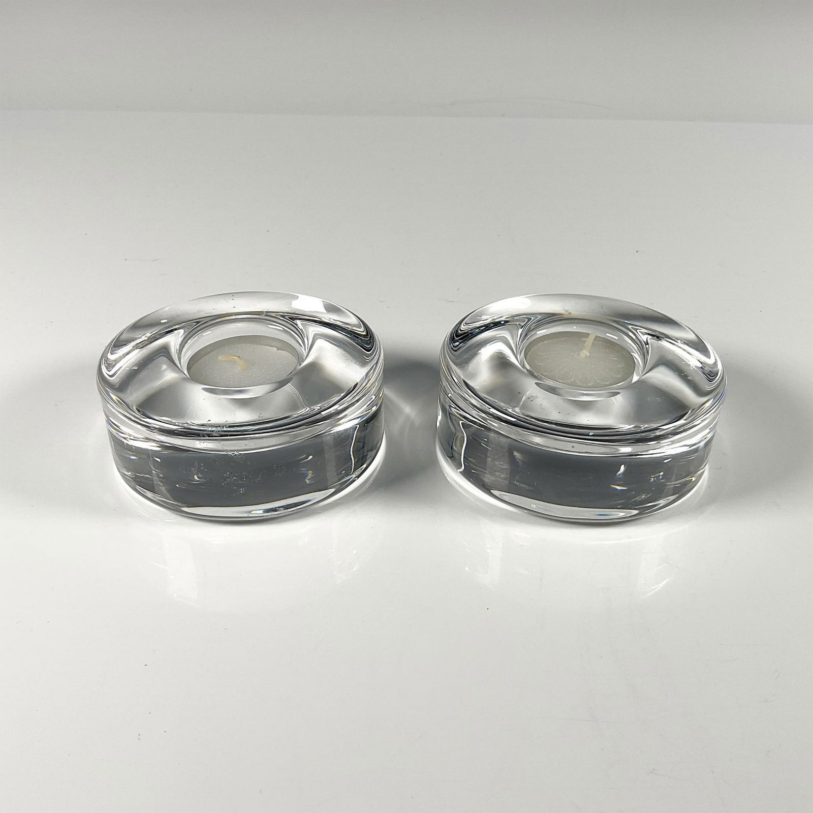 2pc Orrefors Crystal Candleholders, Puck (1 of 4)