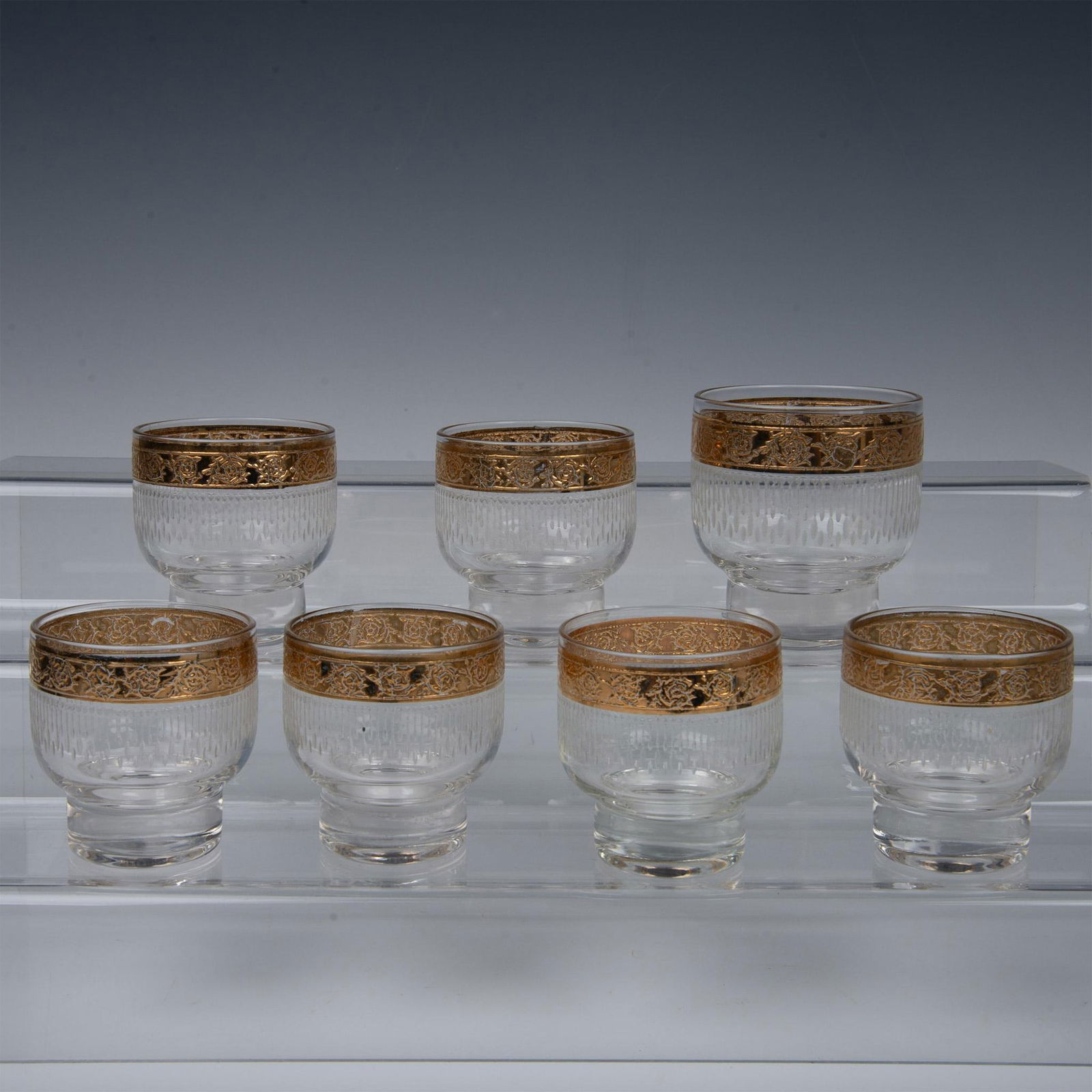 7pc MCM Culver 22kt Gold Glasses, Tyrol Pattern (1 of 4)