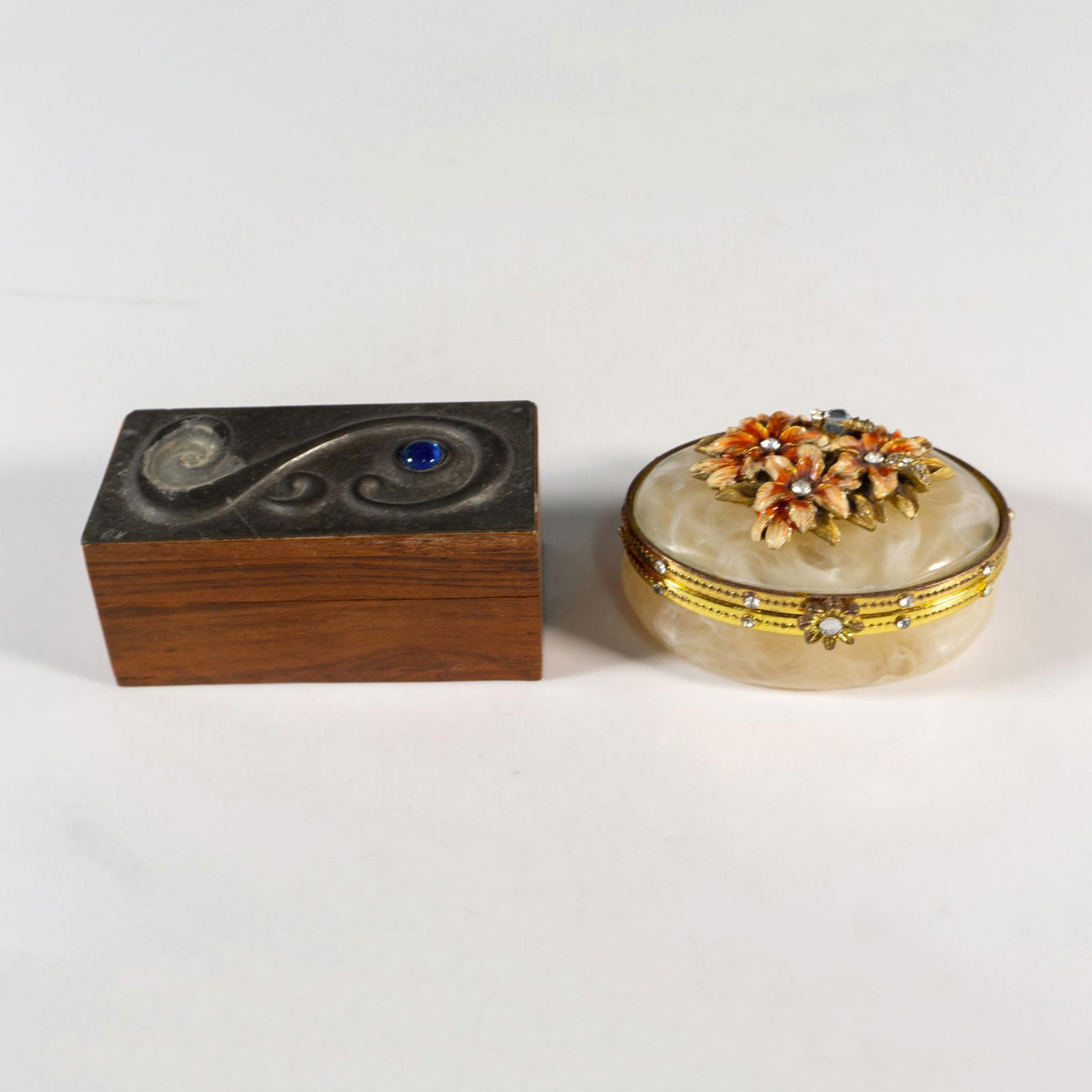 2pc Vintage Wooden and Enamel Jewelry Boxes (1 of 6)