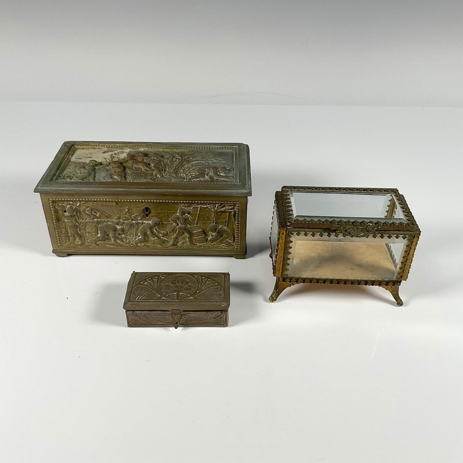3pc Vintage Ornate Brass Dresser Boxes (1 of 3)