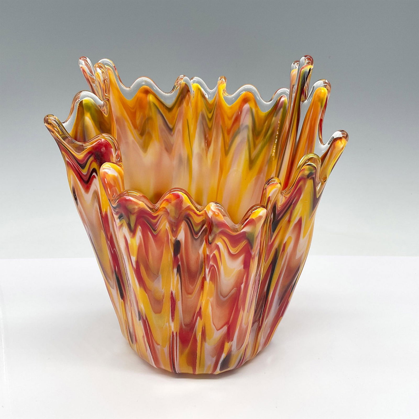 Murano Hand Blown Art Glass Vase in Orange Red Yellow (1 of 3)