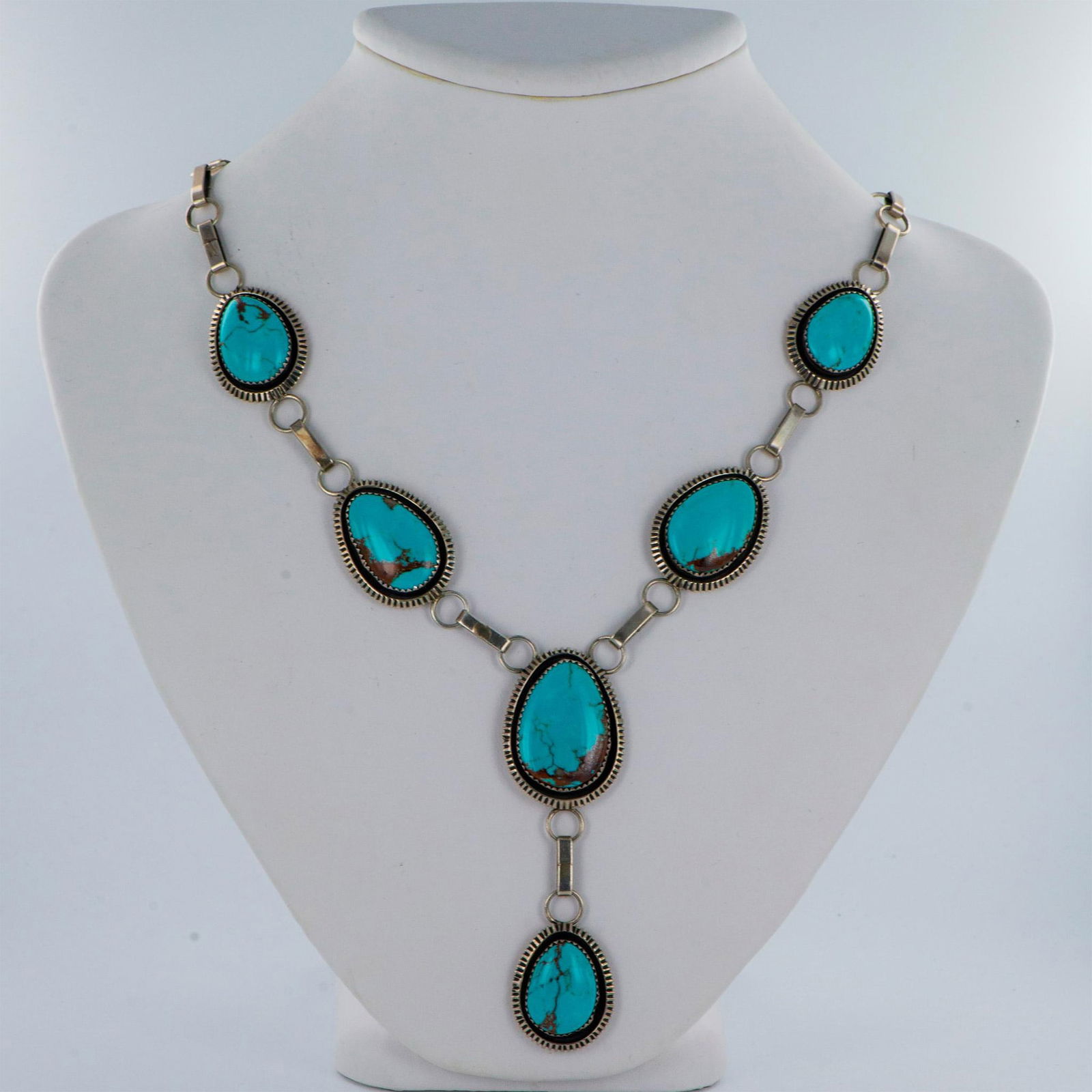 M. Begay Navajo Sterling Silver and Turquoise Drop Necklace (1 of 4)