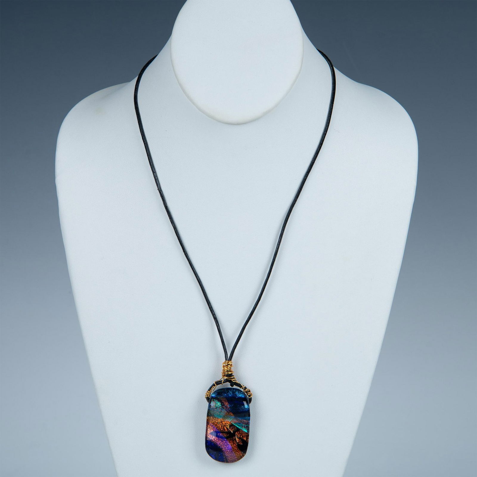 Wire Wrapped Dichroic Fused Glass Pendant Necklace (1 of 4)