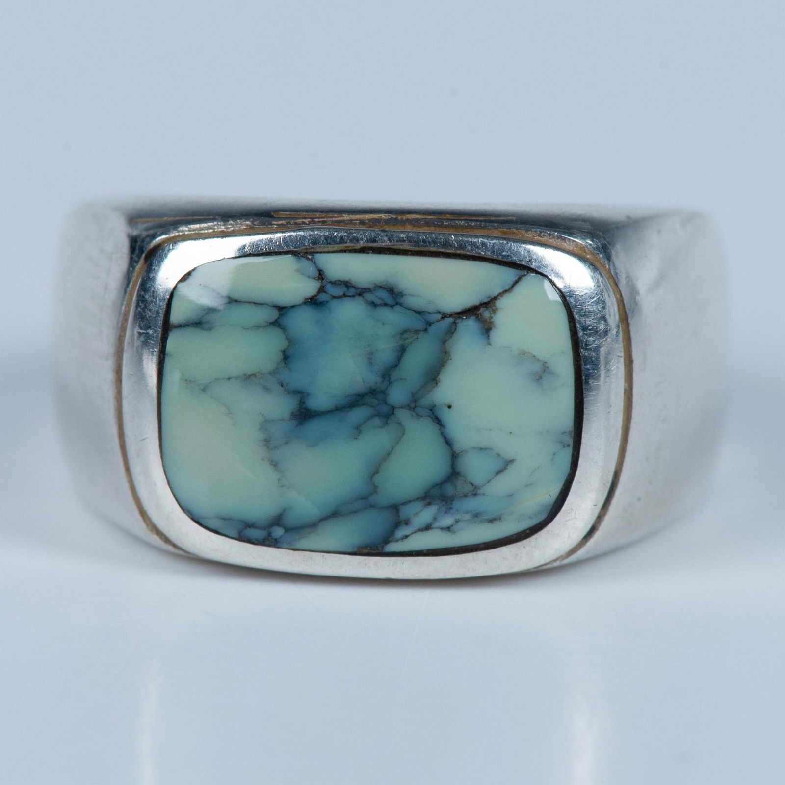 Unique Sterling Silver & Turquoise Flat Band Ring (1 of 6)