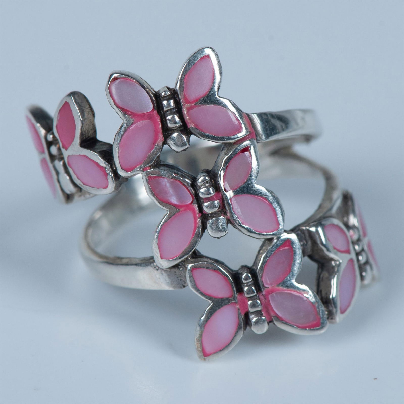 Beautiful Sterling & Pink Mother of Pearl Butterfly Ring (1 of 5)