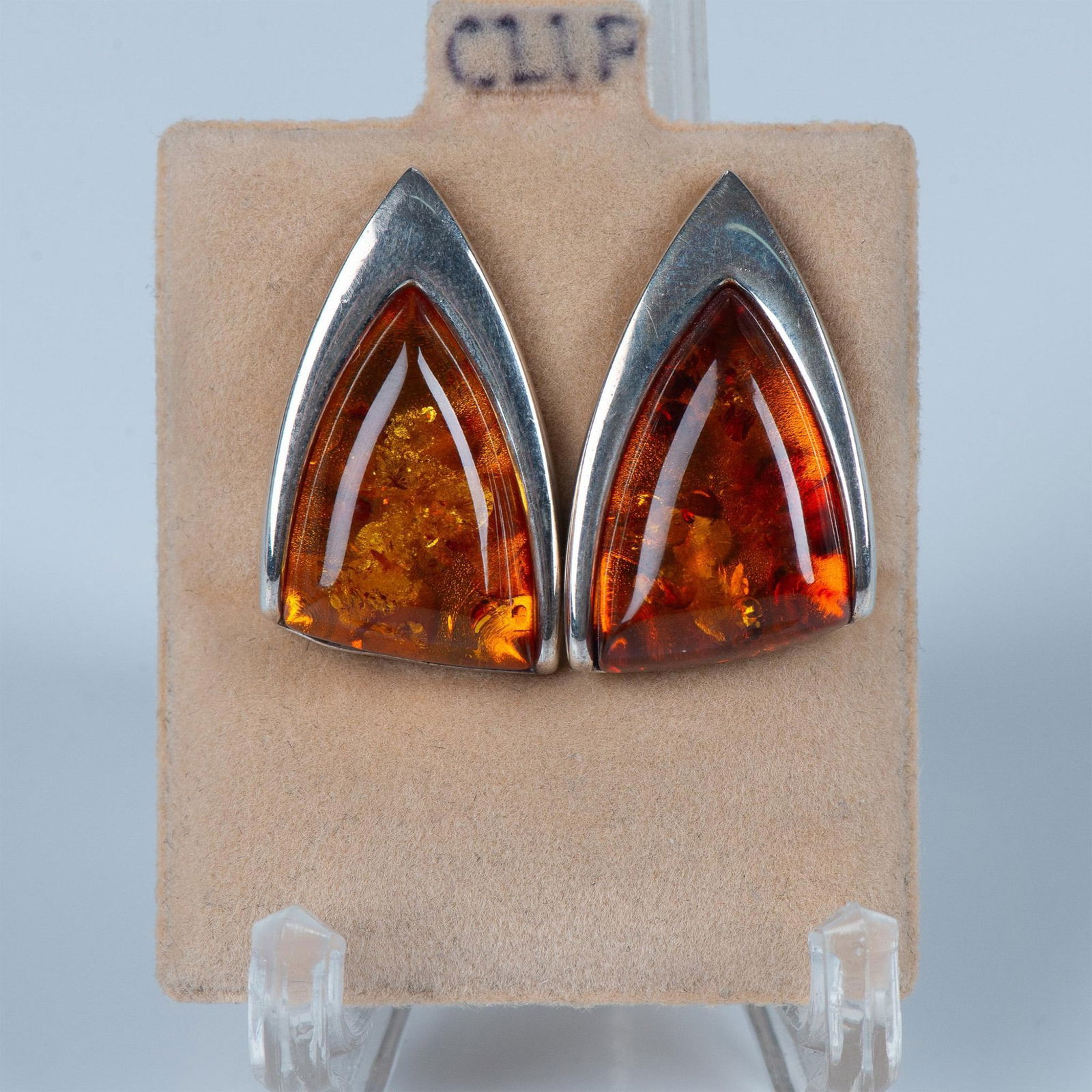 S&A Contemporary Sterling Silver and Amber Clip-On Earrings (1 of 3)