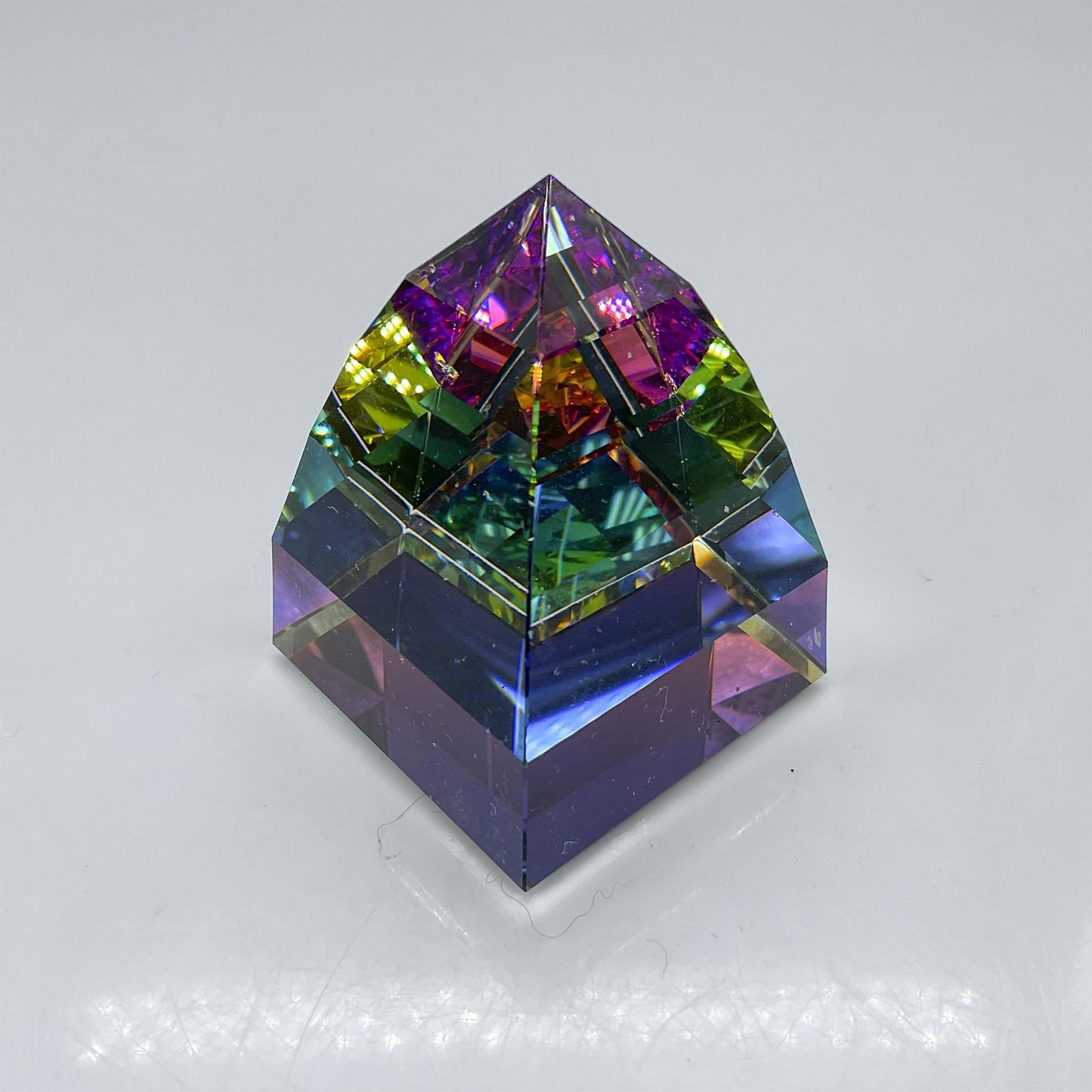 Swarovski Silver Crystal Paperweight, Pyramid Rainbow (1 of 4)