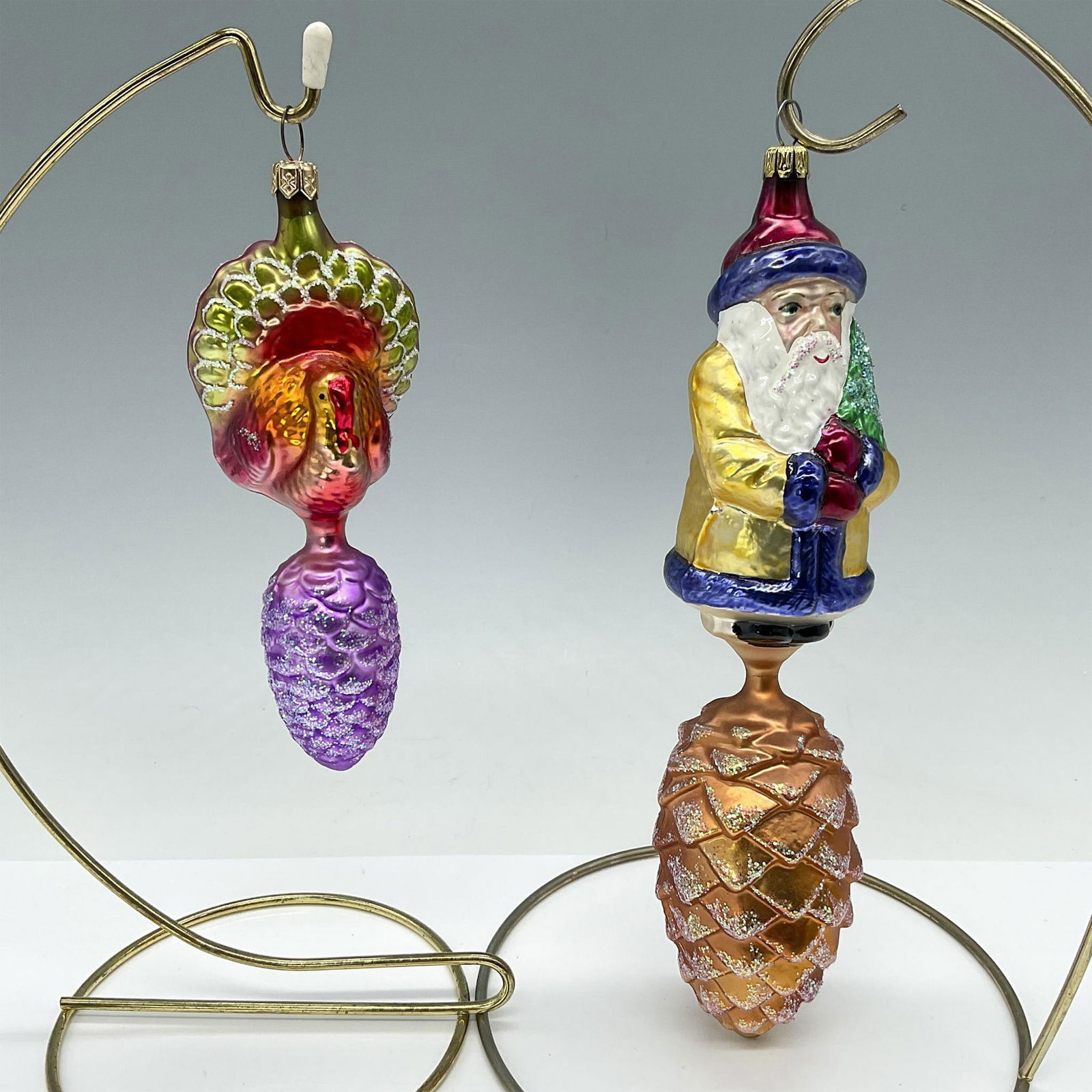 2pc Radko Style Christmas Ornament, Acorn Santa and Turkey (1 of 4)