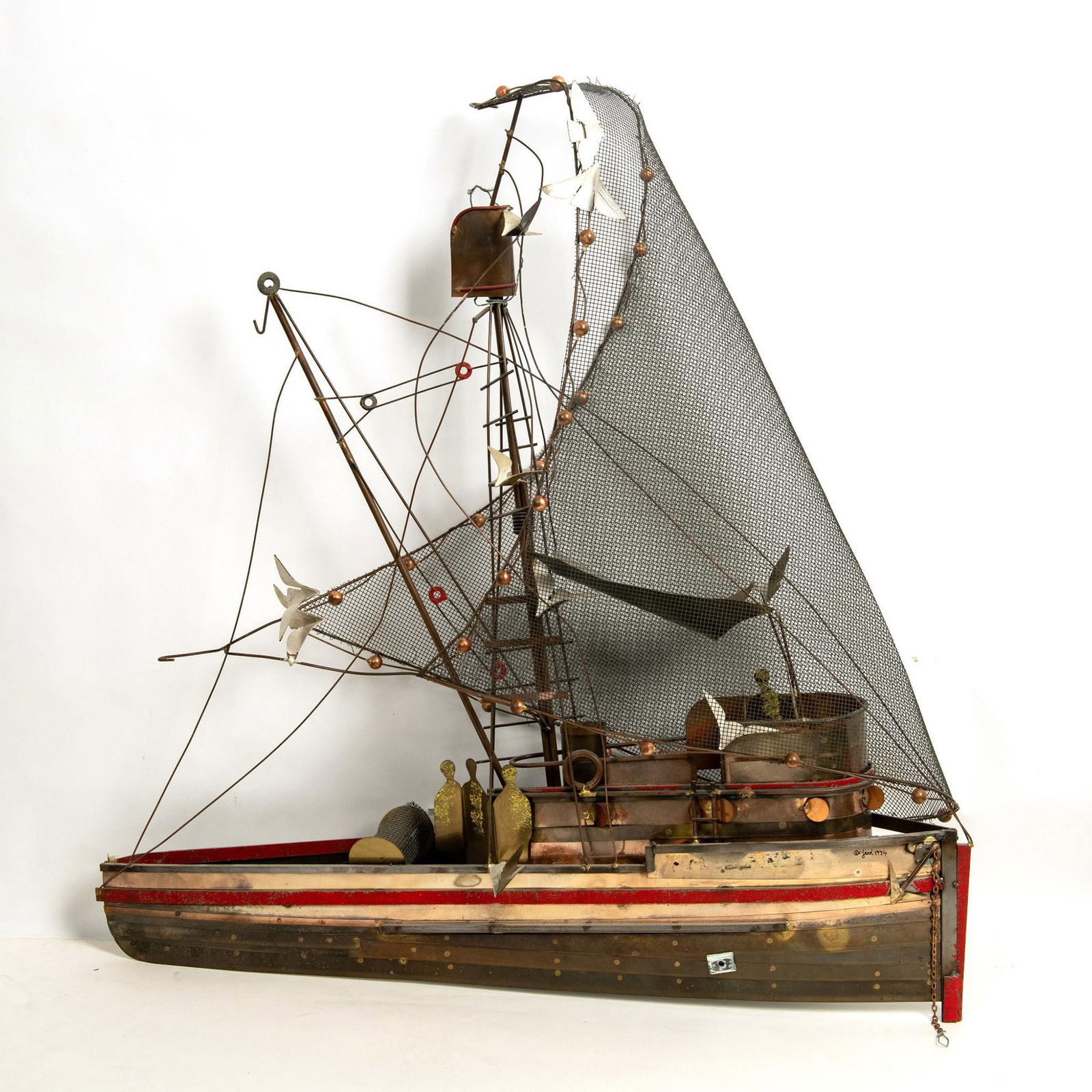 Curtis Jere, Painted Metalwork Wall Sculpture, Boat, Signed (1 of 6)