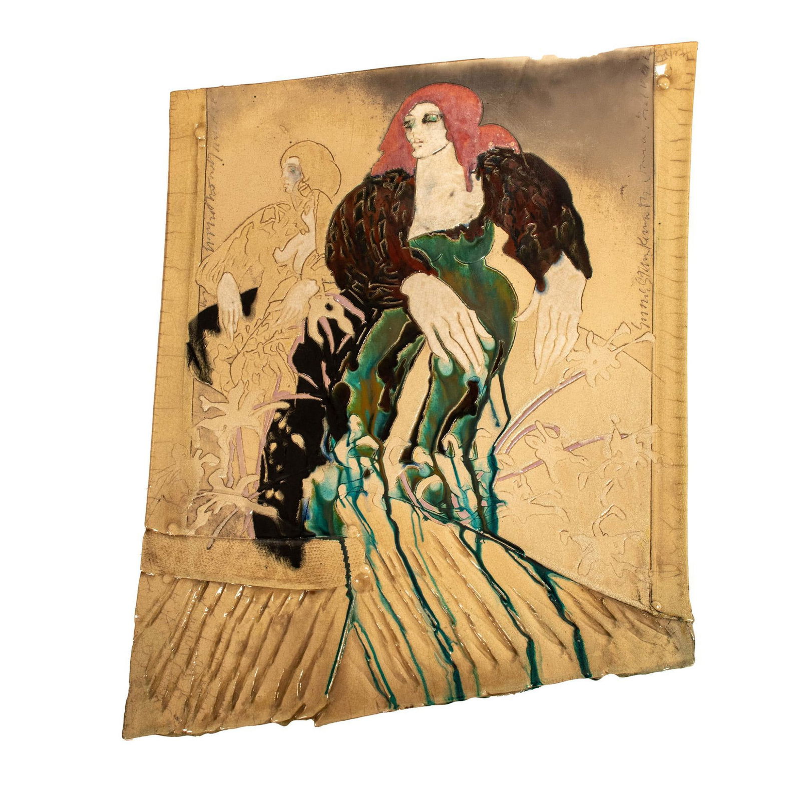 Original Glazed Ceramic Wall Art, Female Figures, Signed (1 of 7)