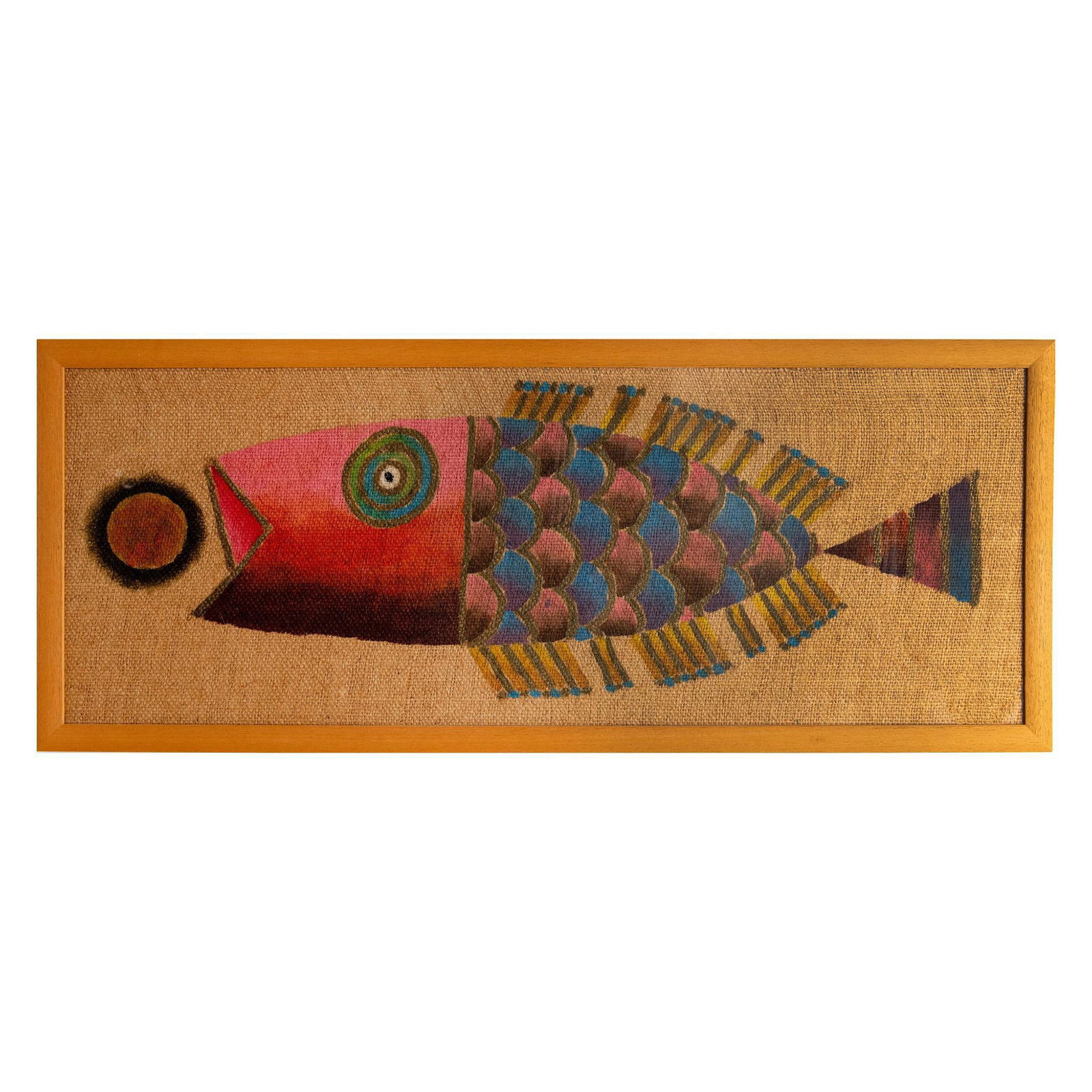 Large Original Acrylic on Thick Burlap, Whimsical Fish (1 of 5)