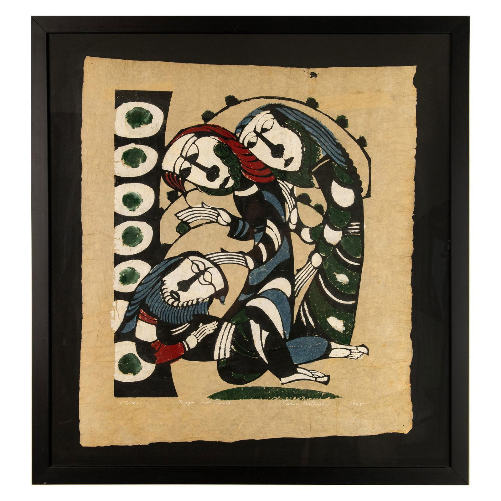 Sadao Watanabe, Original Woodcut on Momigami Paper, Signed (1 of 5)
