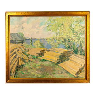 E. L. Bryant, Original Impressionist Oil on Canvas, Signed: This original oil on canvas is made in an Impressionist style by American landscape artist Everett Lloyd Bryant, a student of Herkomer and Loudan in London, and later with Thomas Couture in Paris.