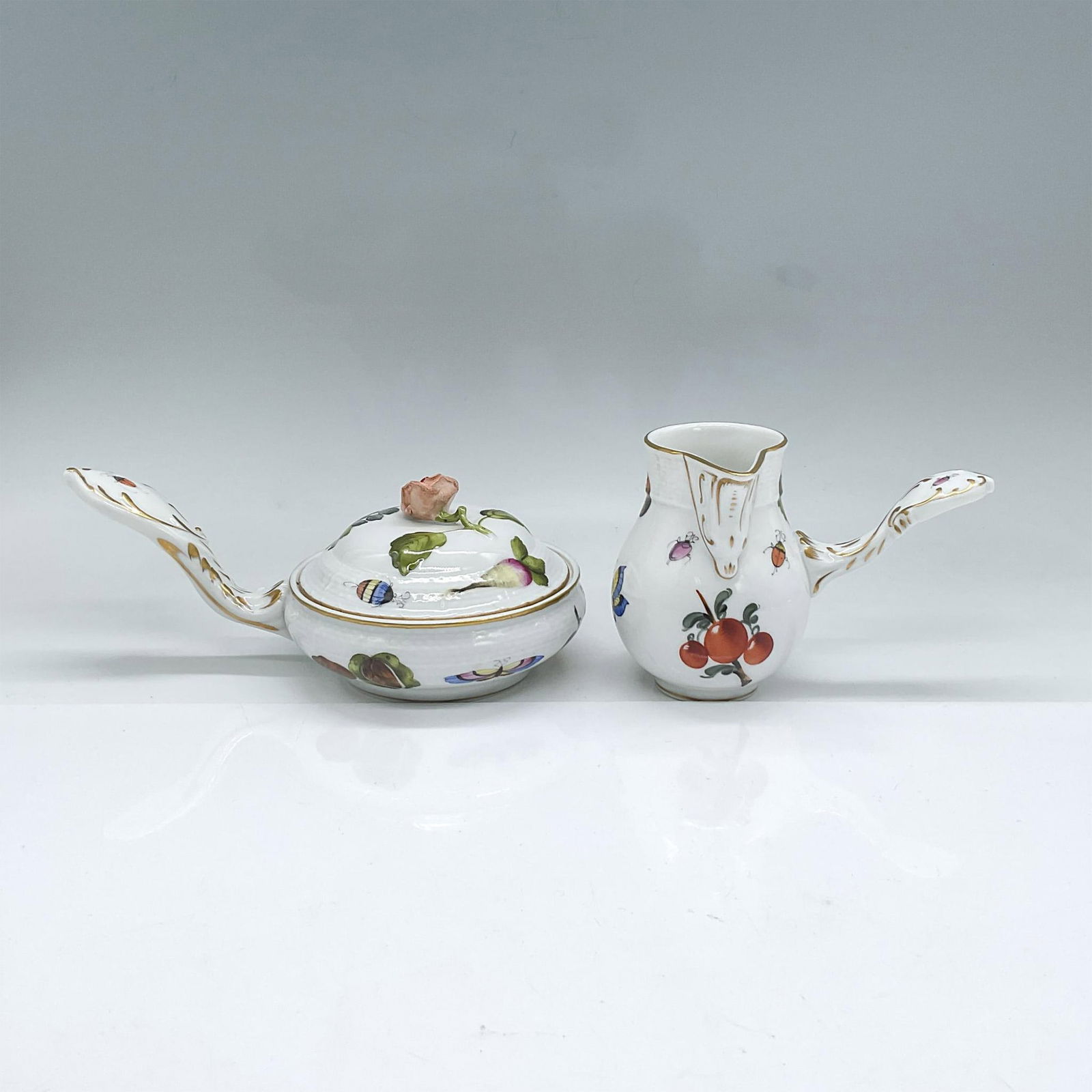 2pc Herend Patty Pan + Sauce Pitcher, Flowers/Butterflies (1 of 10)