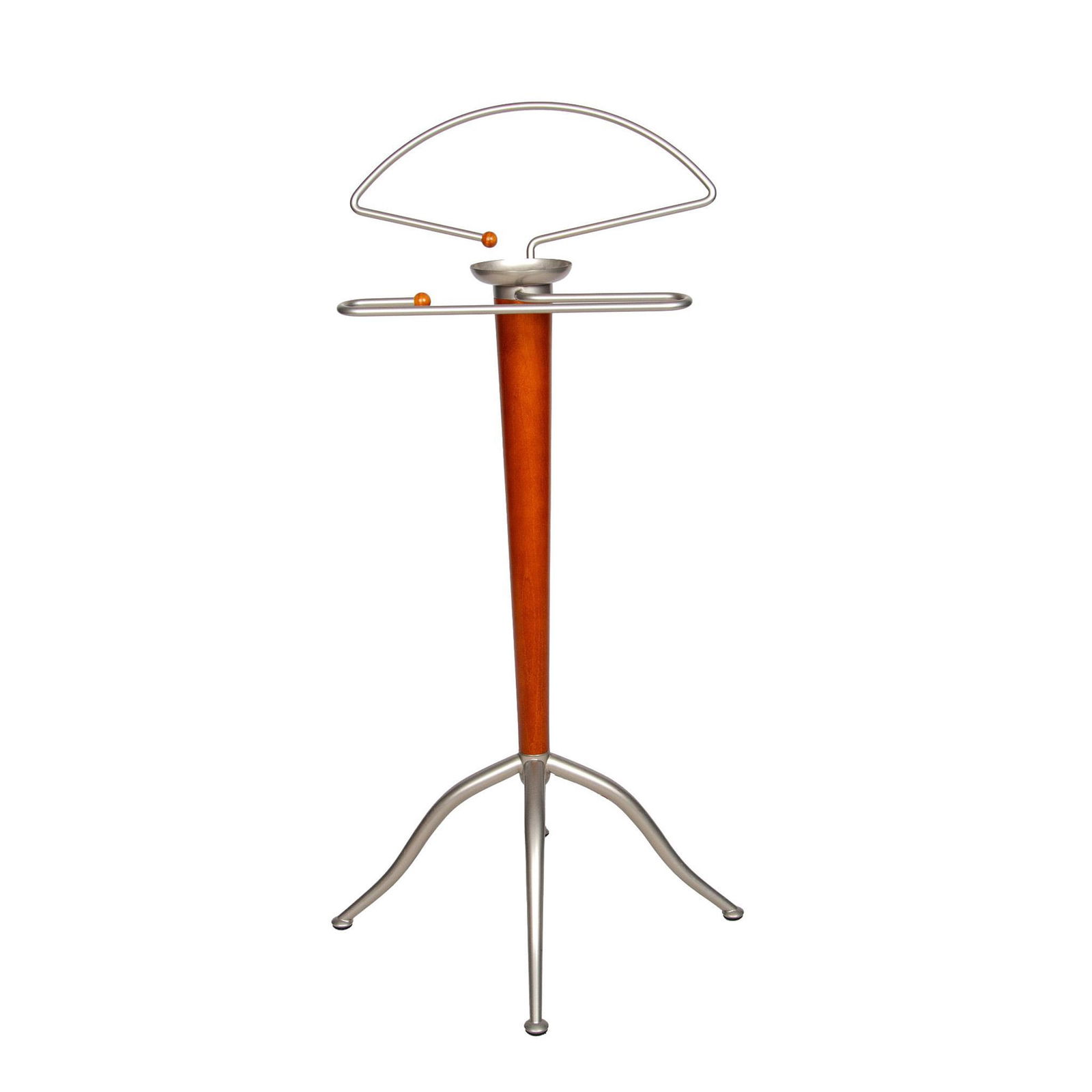 Calligaris Gentleman's Wood & Metal Valet Stand: Well-crafted in Italy by the Calligaris company this piece of furniture is both functional and stylish. Calligaris sticker on bottom. Dimensions: 21.25"L x 21.25"W x 40.5"H Country of Origin: Italy
