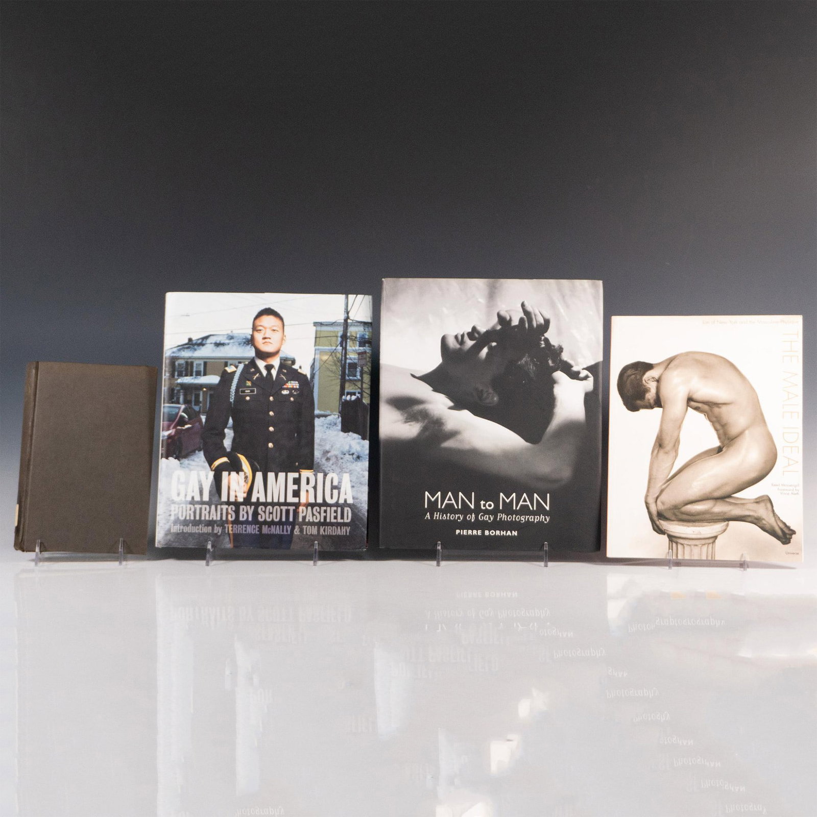 4 Books of Man To Man Literature and Art Photography: Titles includes Man to Man: A History of Gay Photography (Pierre Borhan, 2007); Gay in America: Portraits By Scott Pasfield (Welcome Books, 2011); The Male Ideal (Reed Massengill, 2003); and Eros: An