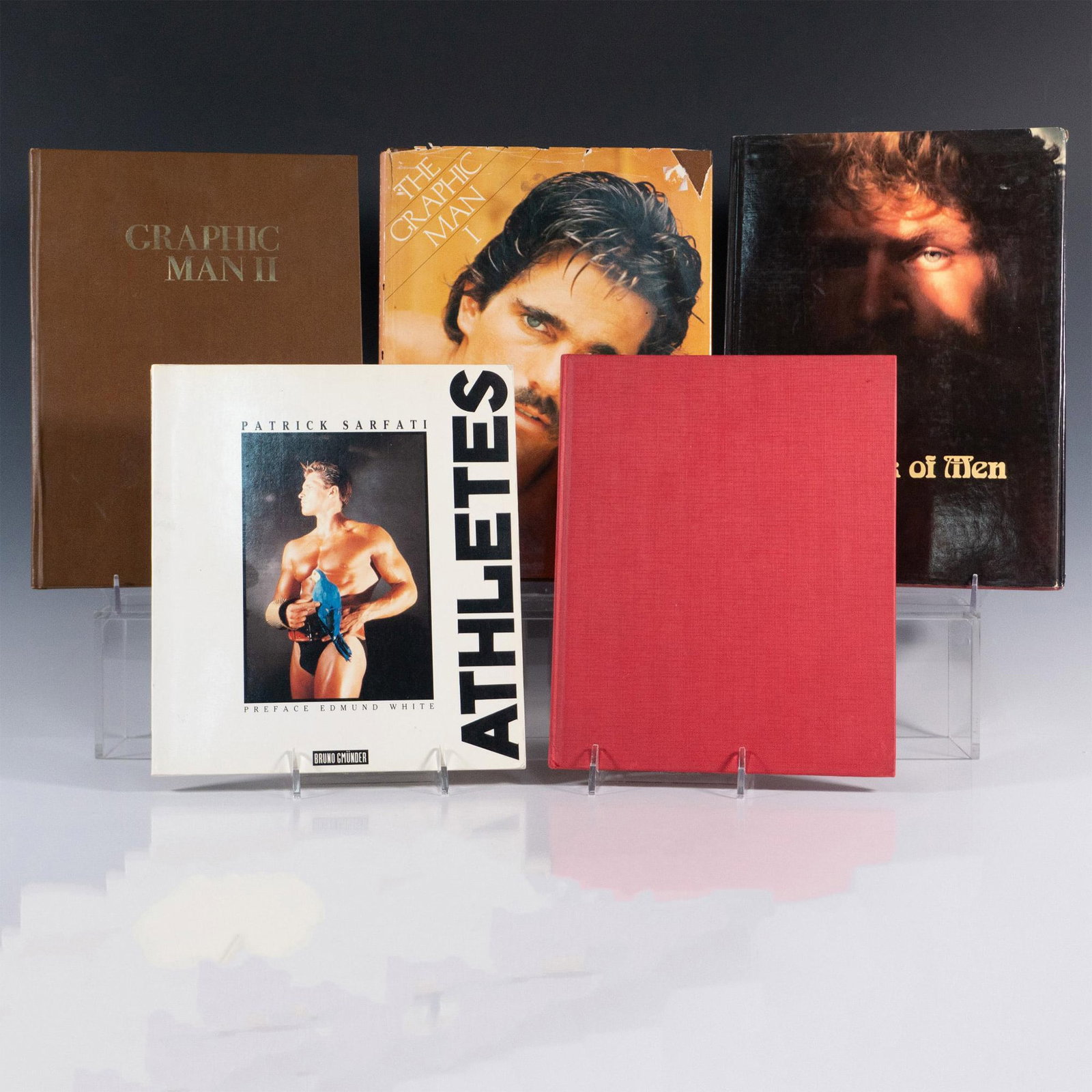 5 Books of Vintage Male Erotic Art Photography: A collection of black and white, and colored photography books of male models the late 20th century. Titles includes The Look of Men (Victor Arimondi, 1980); The Graphic Man I (1979) and II (1981); At