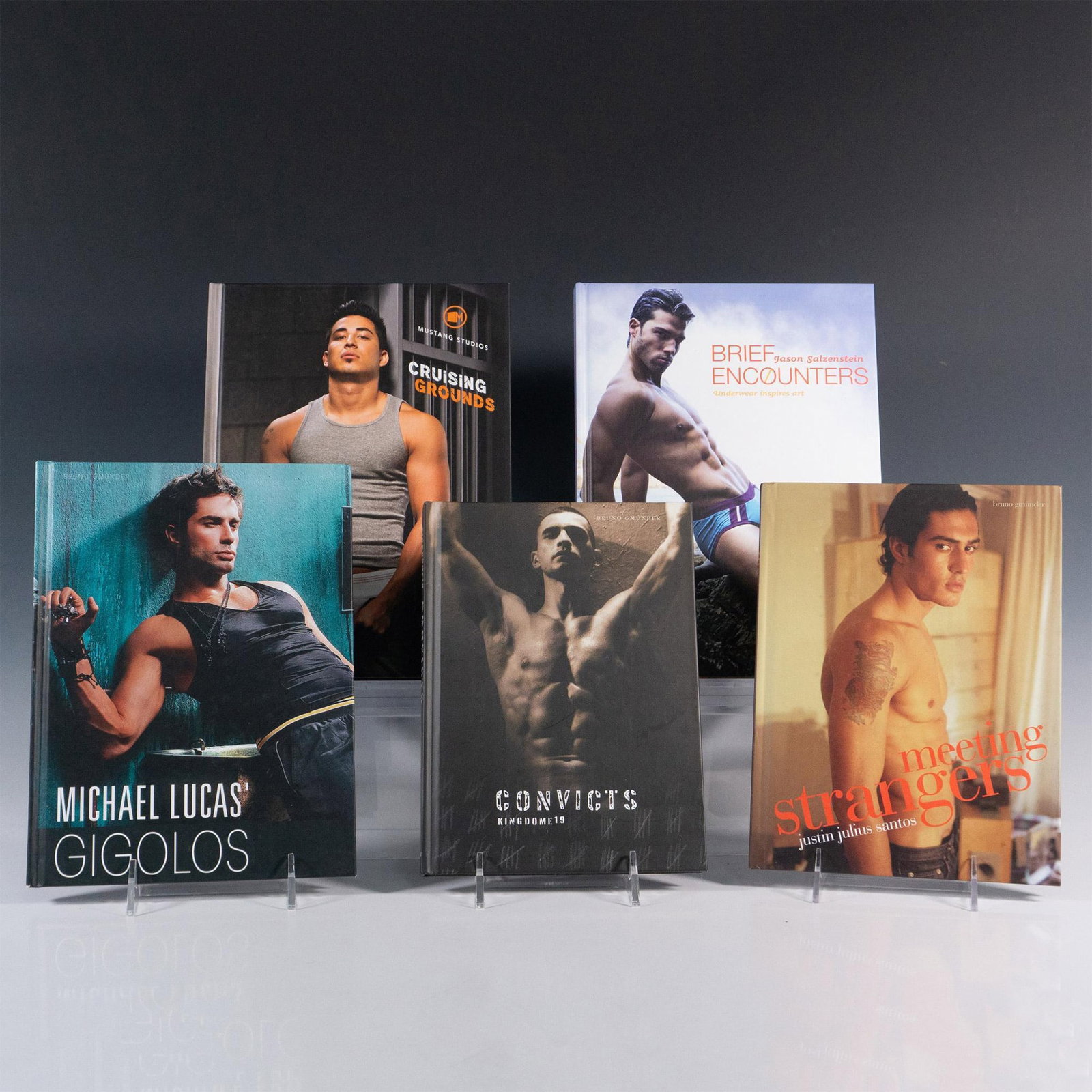 5 Books of Male Erotic Art Photography: 5 hardcover books presenting in color, black and white, and sepia photos of nude and seminude male models in very suggestive poses in suggestive scenes. Titles includes Convicts (Kingdom 19, 2008); Me