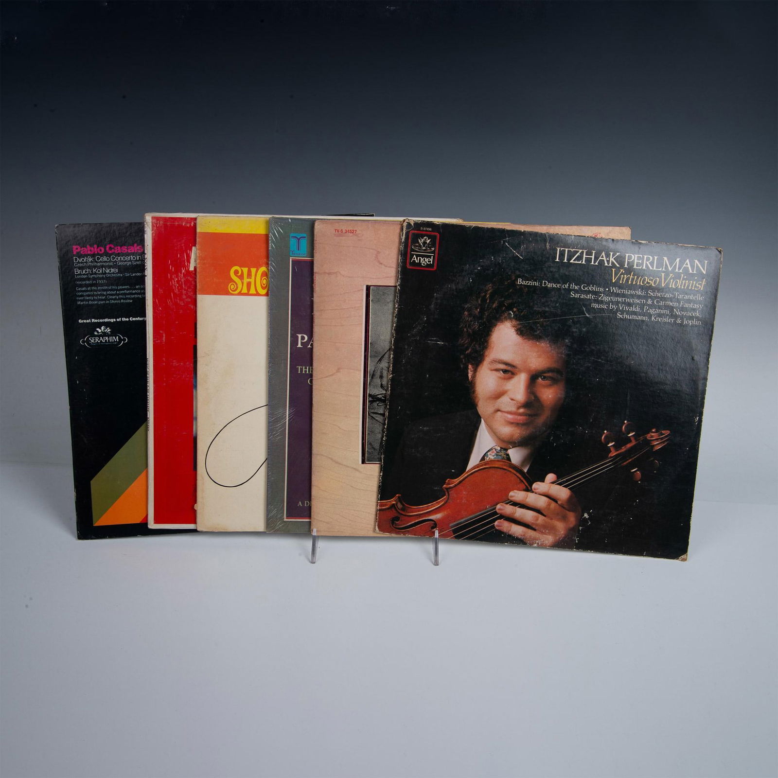 6pc Classical Instrumental Vinyl LPs: Includes Itzhak Perlman, 2 Ruggiero Ricci, Heifetz, Aaron Rosand and Pablo Casals. Issued: 20th century Dimensions: 12"W x 12"H