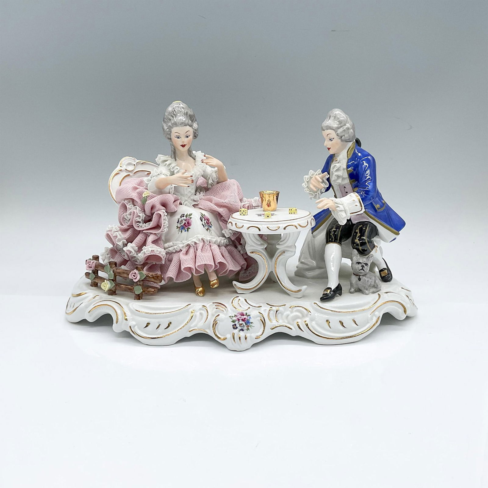 Dresden Porcelain Group Figurine, Couple Playing Dice (1 of 4)