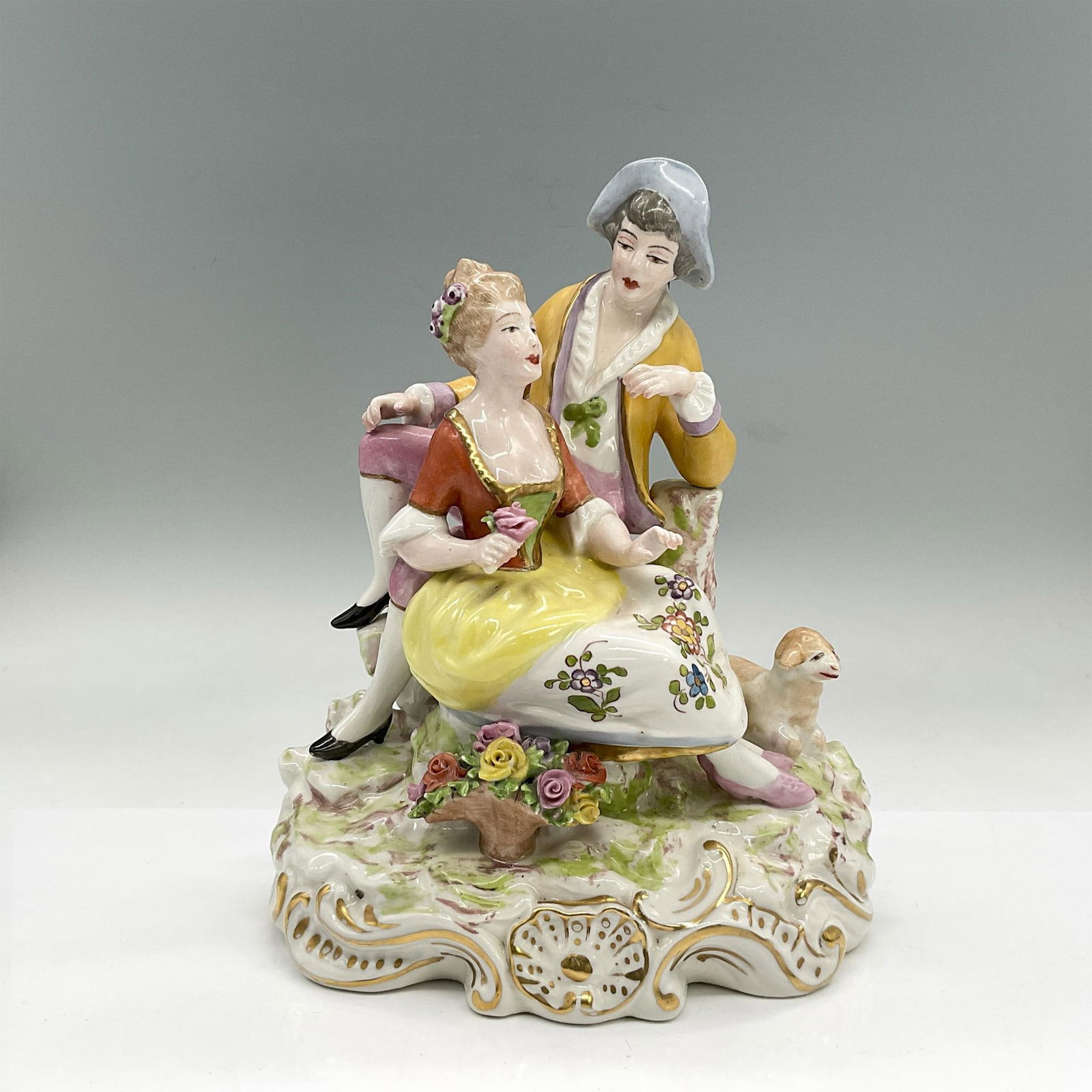 Vintage French Porcelain Figural, Courting Couple With Lamb (1 of 3)