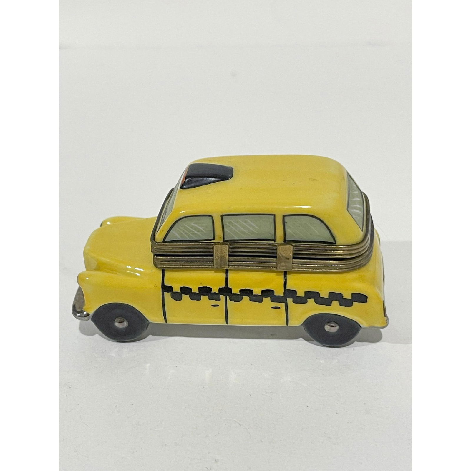 Limoges France Keepsake Box, Yellow Taxi Cab, Artist Initial (1 of 5)
