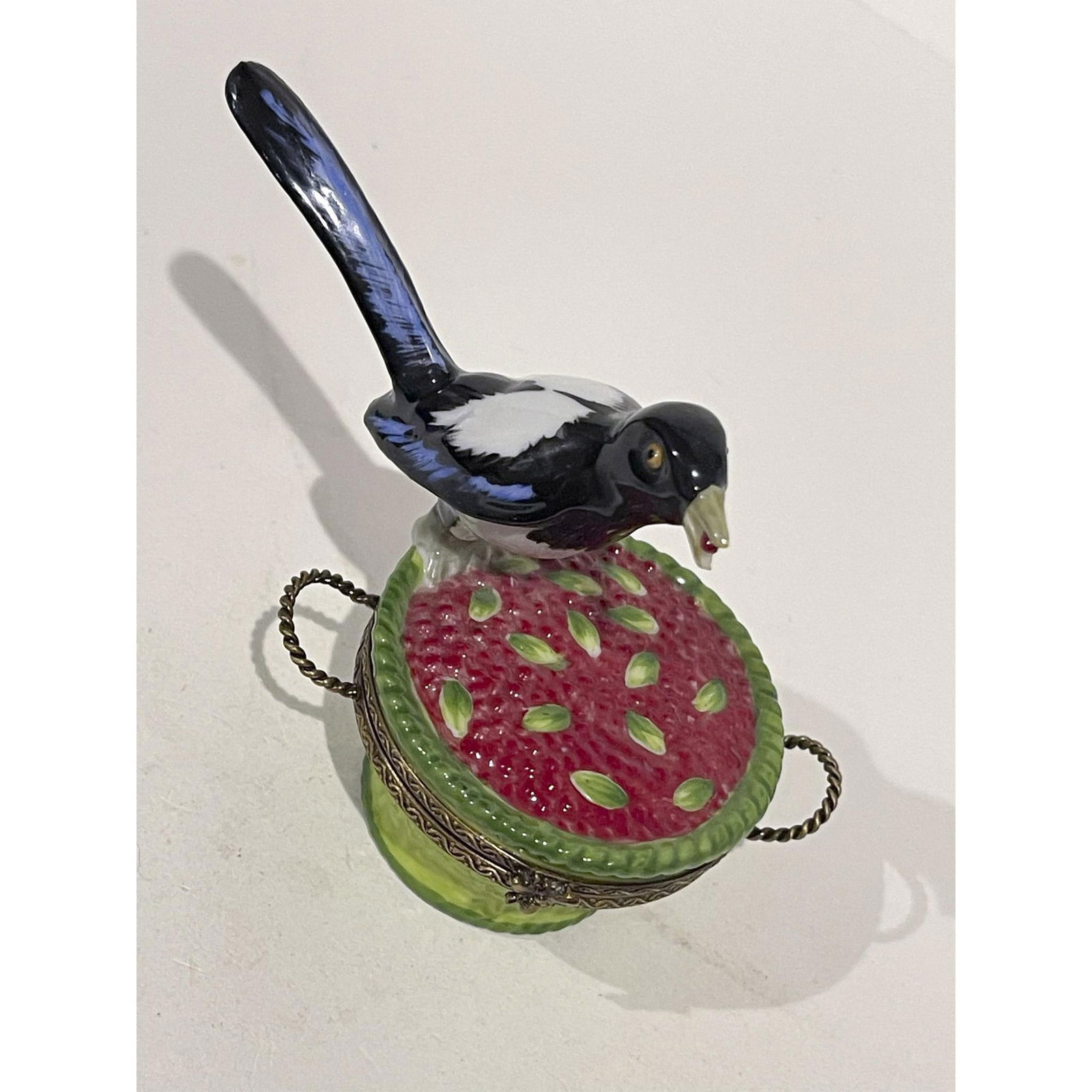 Limoges France Keepsake Box, Bird on Basket of Cherries (1 of 3)