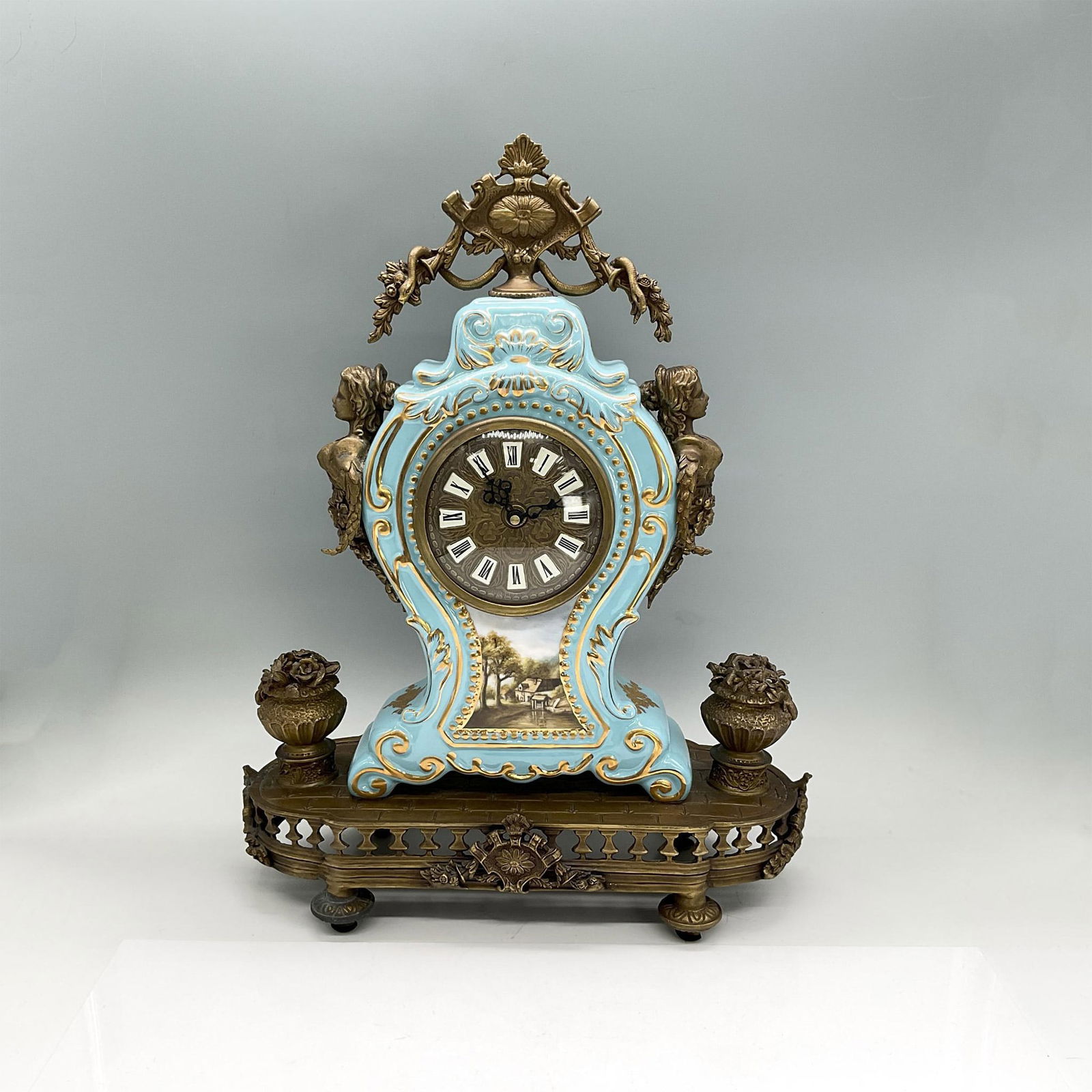 Vintage Turquoise Porcelain and Bronze Mantel Clock (1 of 5)