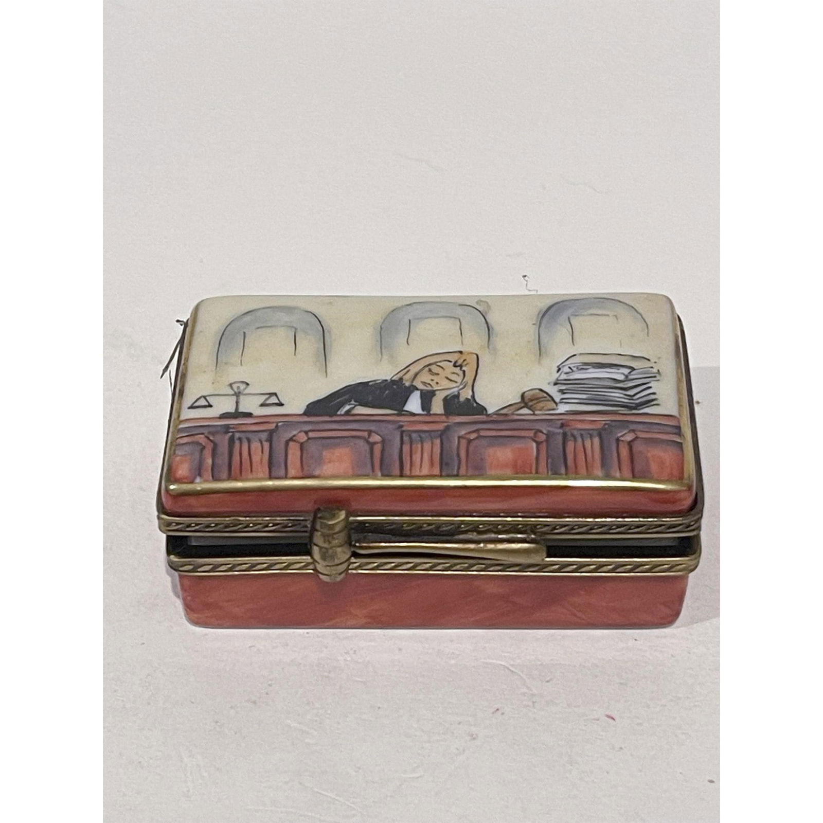Limoges France Sleeping Judge Law Themed Keepsake Box (1 of 4)