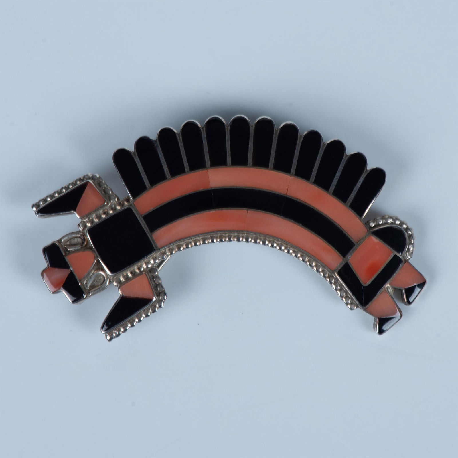 Bowannie Zuni Sterling, Onyx & Coral Rainbowman Pin Pendant (1 of 4)