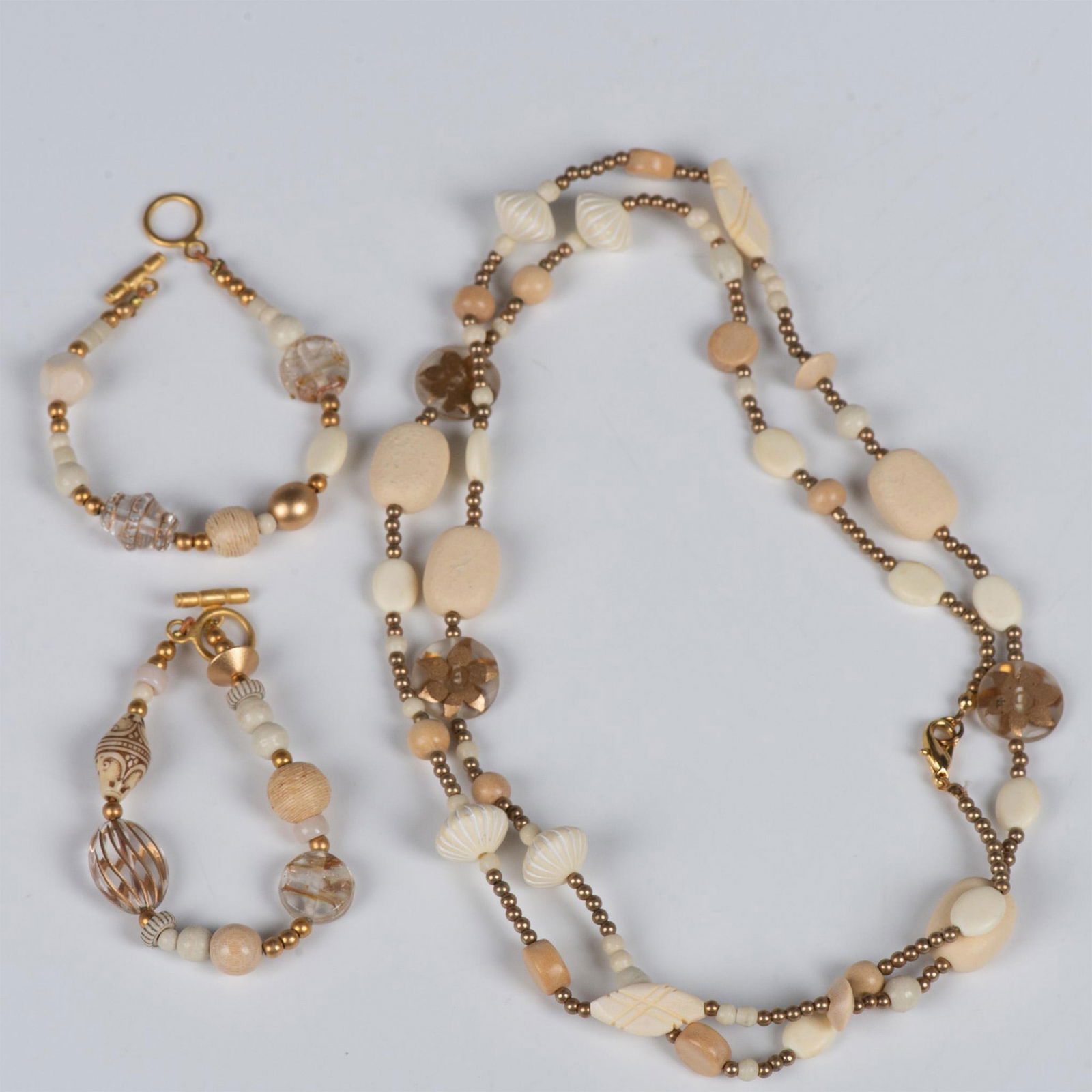 3pc Retro Gold Metal and Wood Bead Necklace and Bracelets (1 of 5)