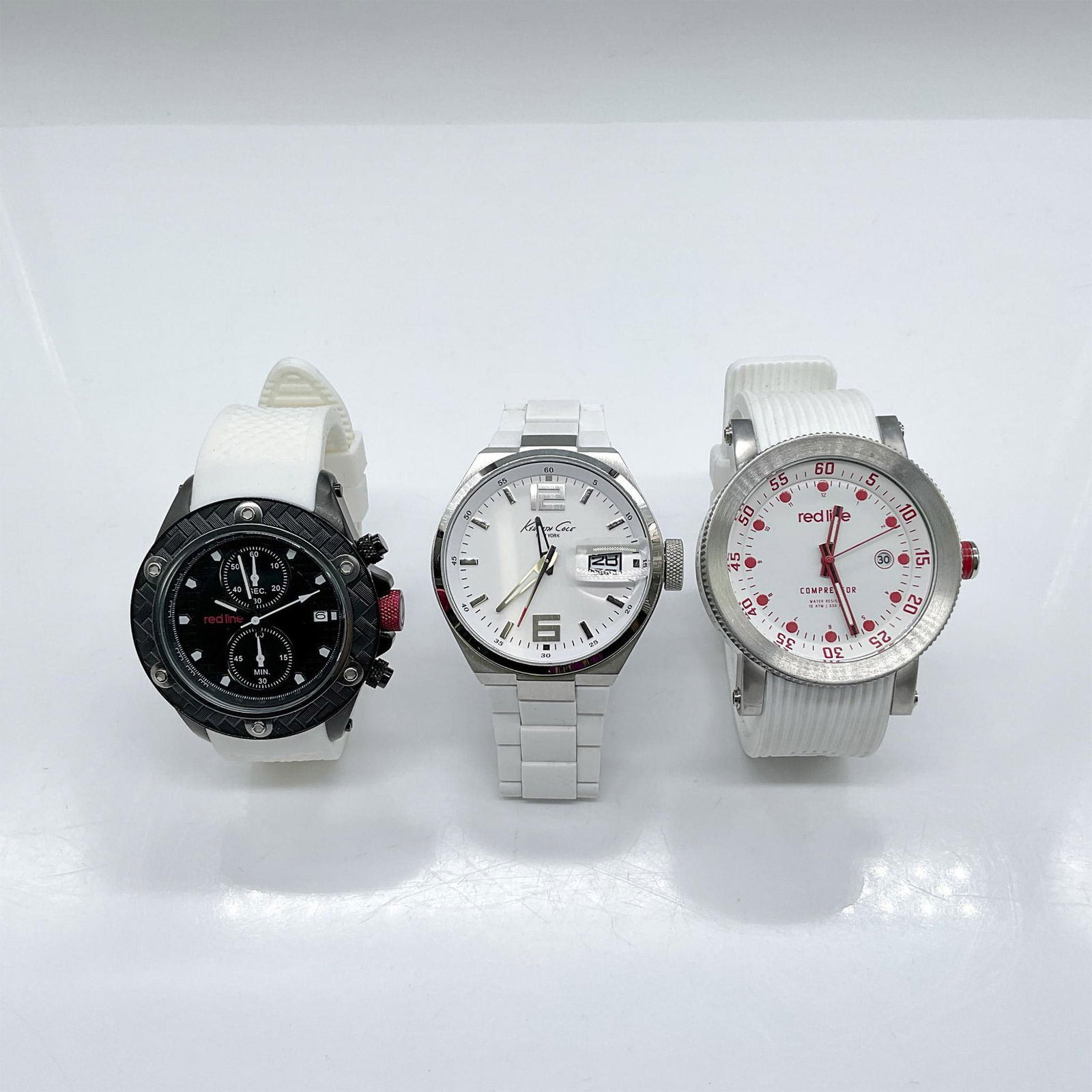 3pc Kenneth Cole + Red Line Men's Watches, White Wristbands (1 of 6)