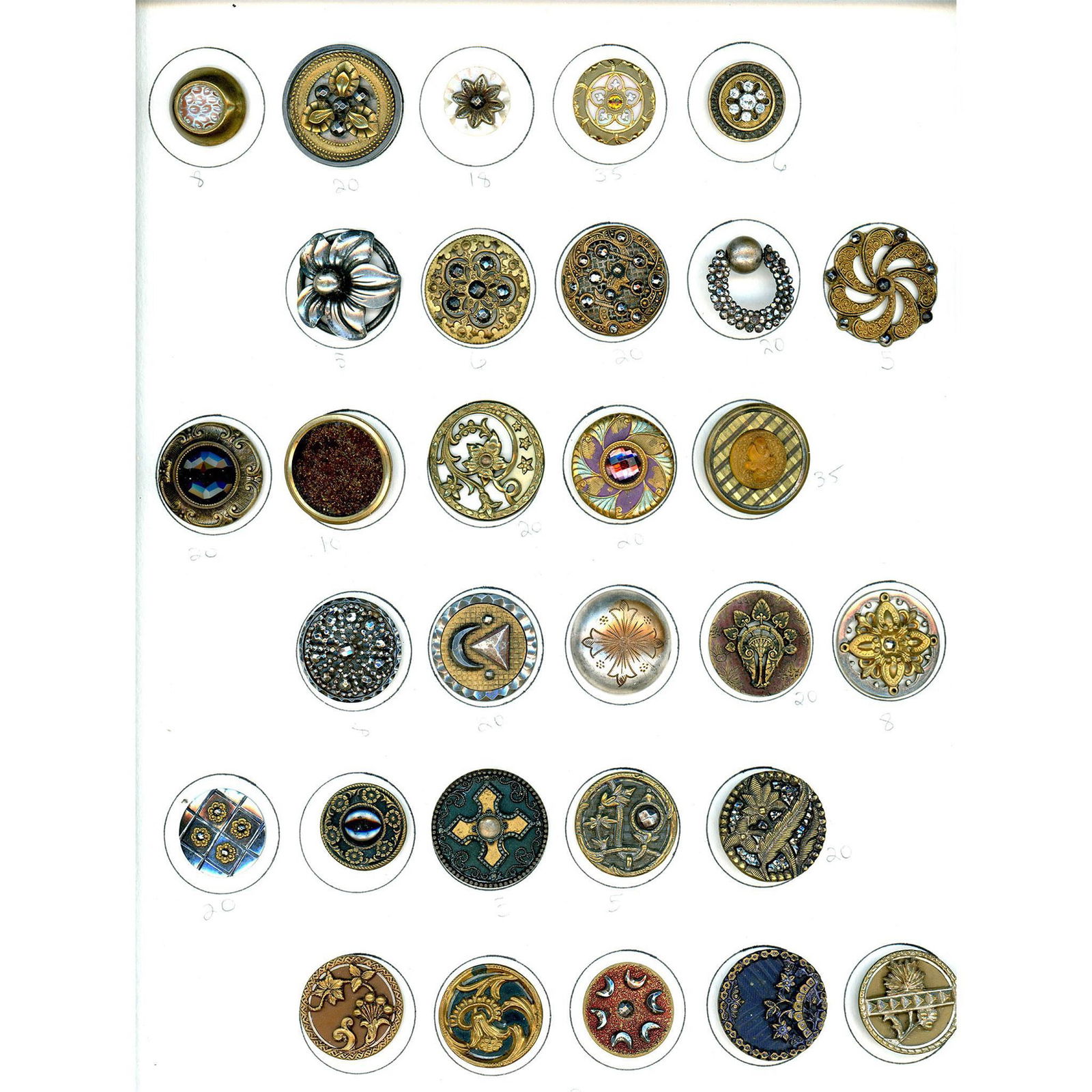 A card of assorted metal buttons including cut steel (1 of 5)
