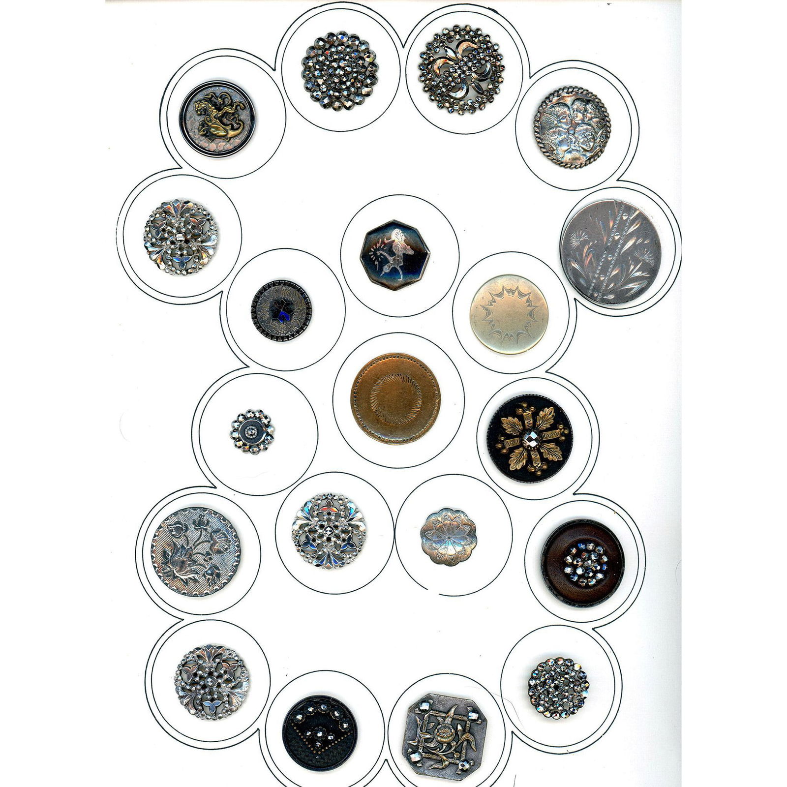 A card of assorted metal buttons including steel cups (1 of 6)