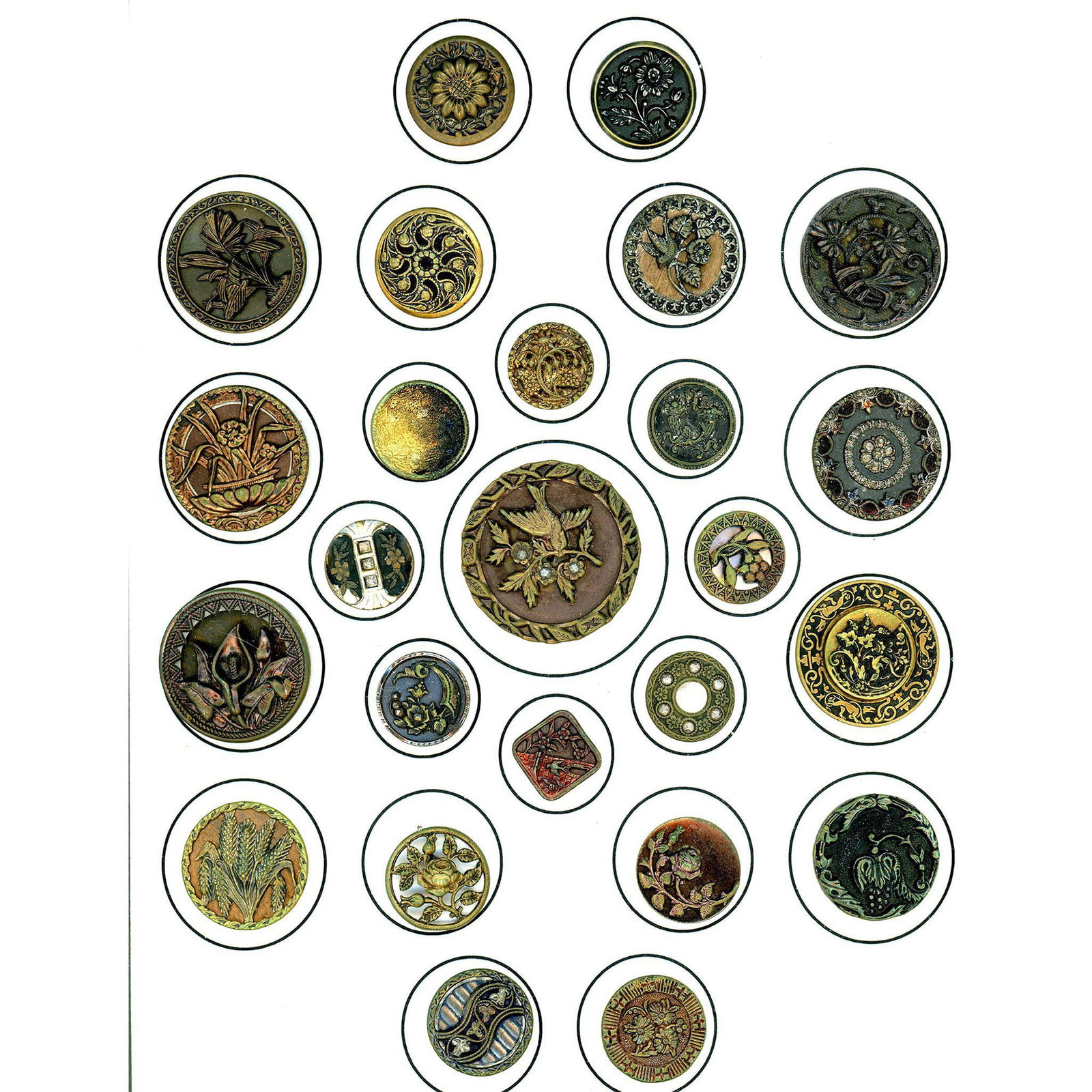 A card of assorted metal buttons including pictorial (1 of 4)