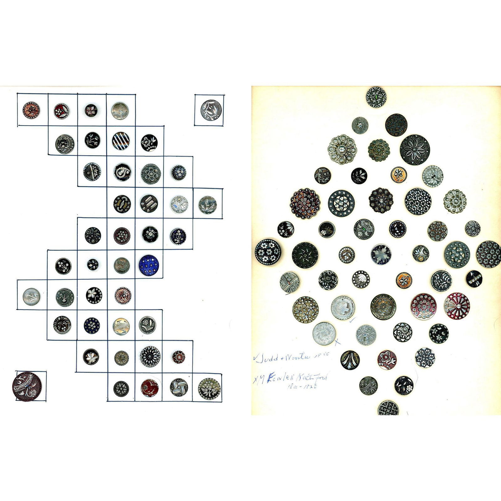 2 Cards of pewter buttons in a variety of styles. (1 of 3)