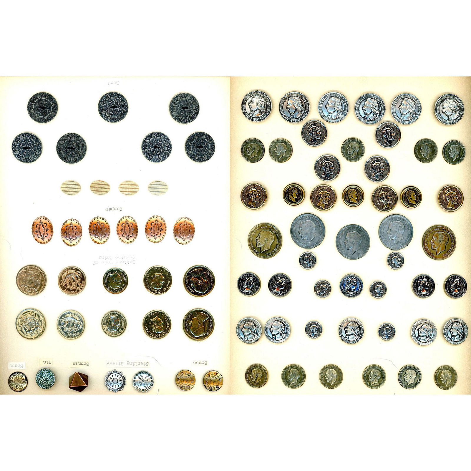 2 Cards of assorted metal buttons including coin (1 of 7)