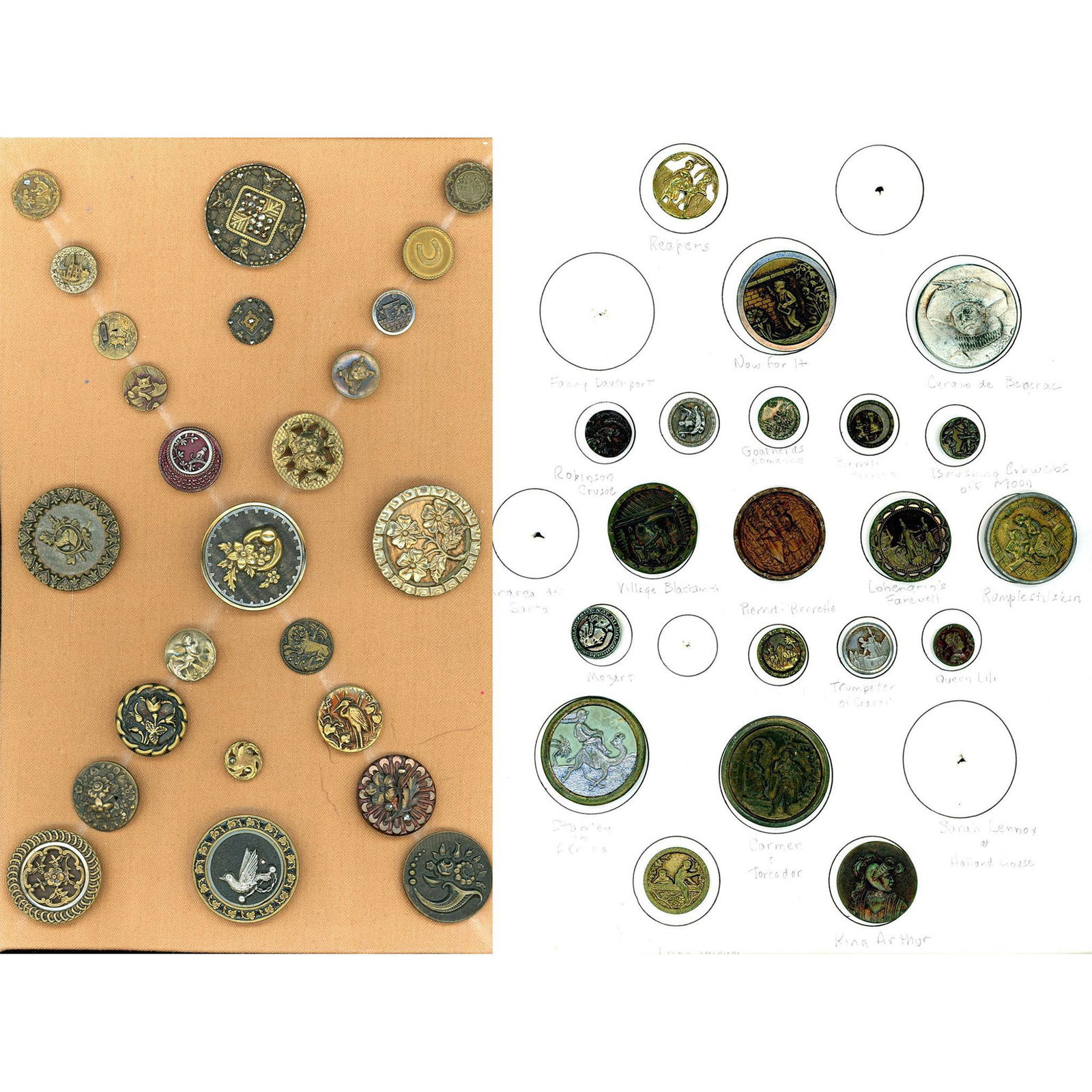 2 Cards of mostly metal pictorial buttons (1 of 6)