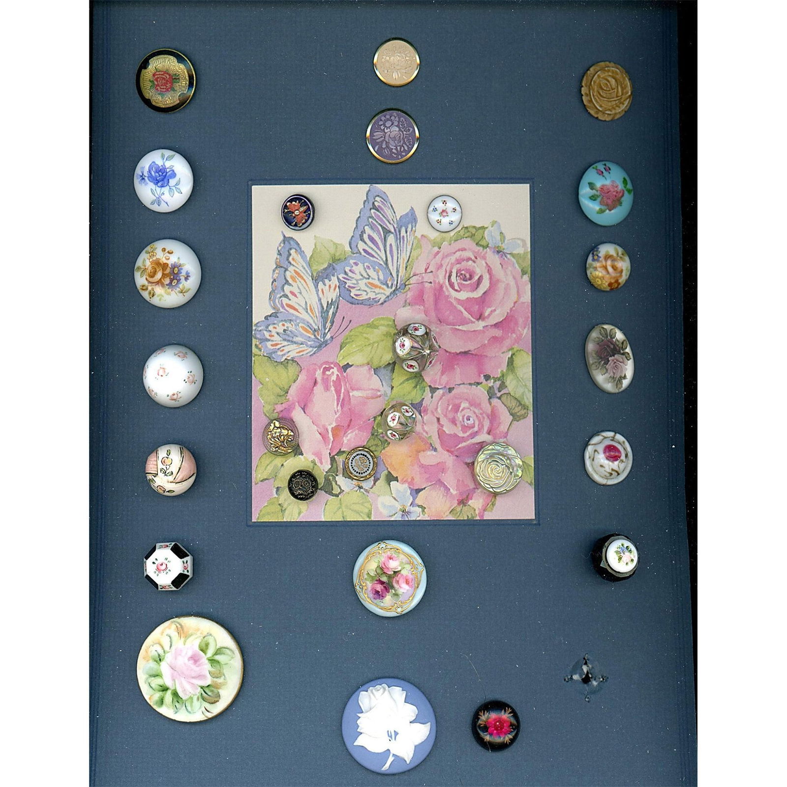A card of assorted glass and porcelain floral buttons (1 of 4)