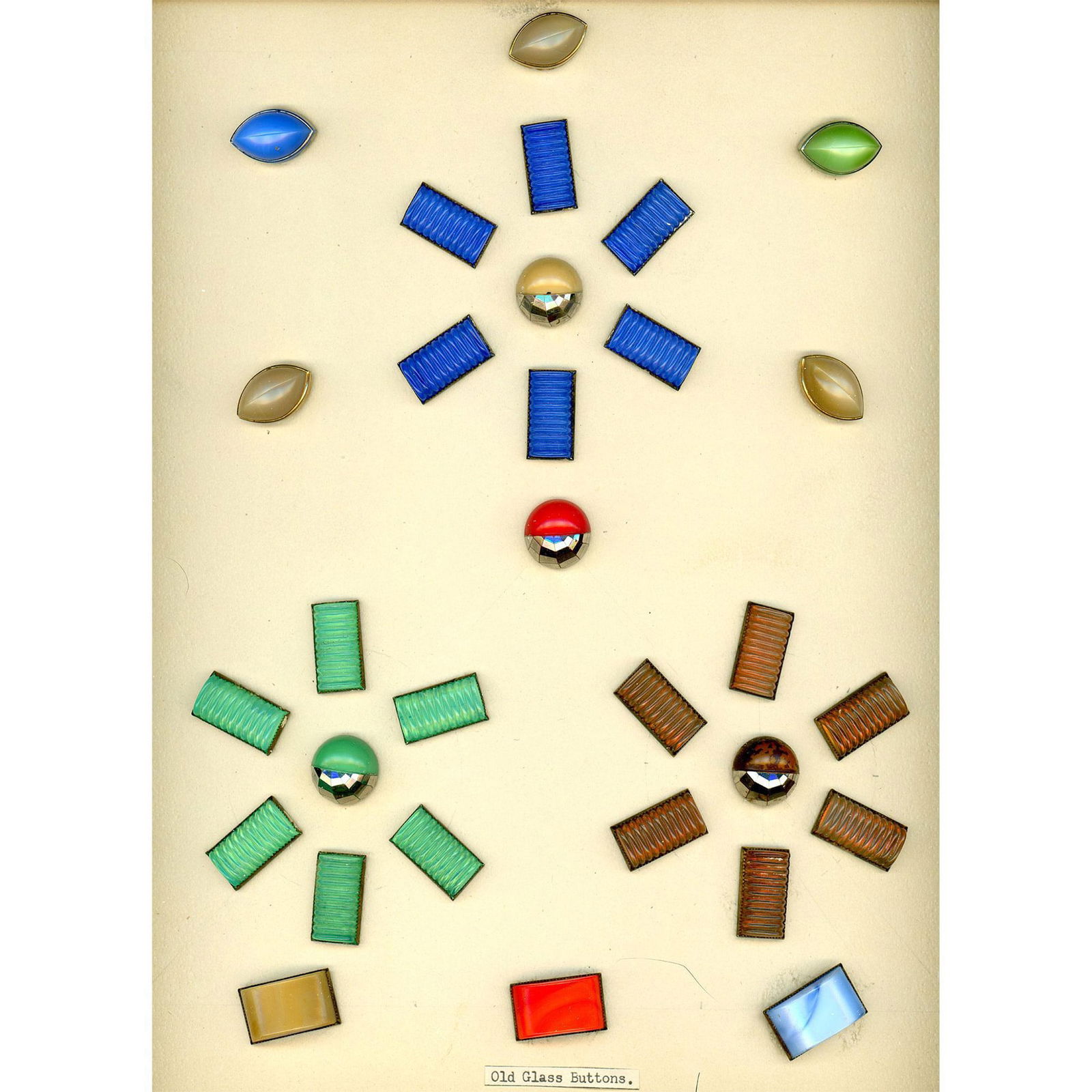 An unusual card of colored glass in metal buttons (1 of 4)