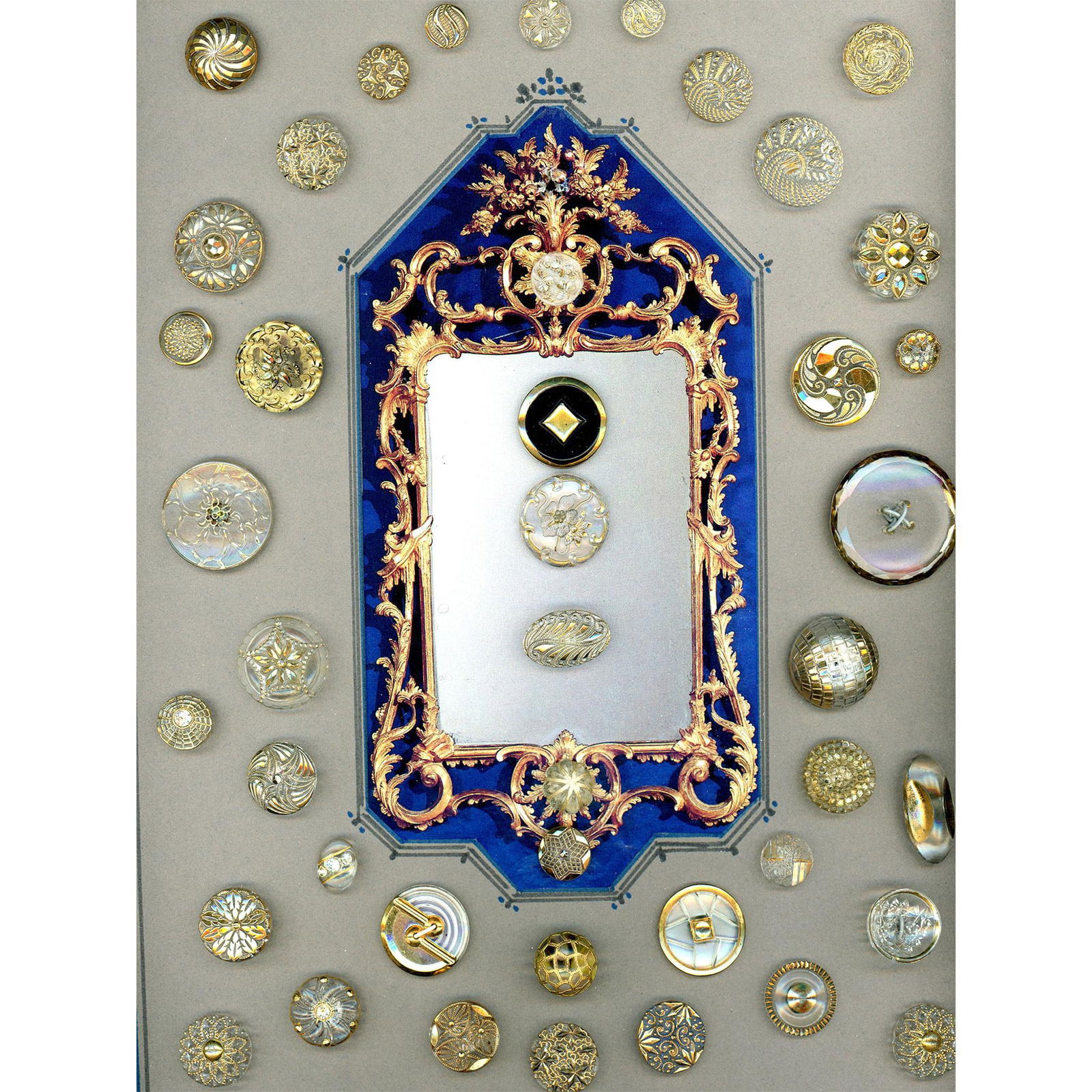 1 Card of Clear glass buttons with gold luster (1 of 4)