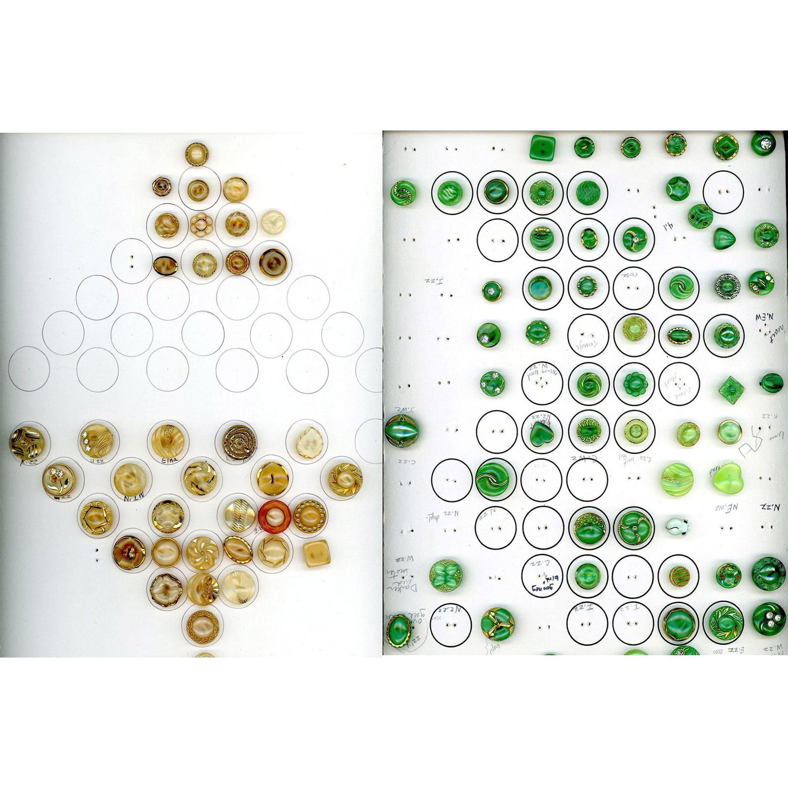 2 Cards of assorted glass buttons including green (1 of 3)