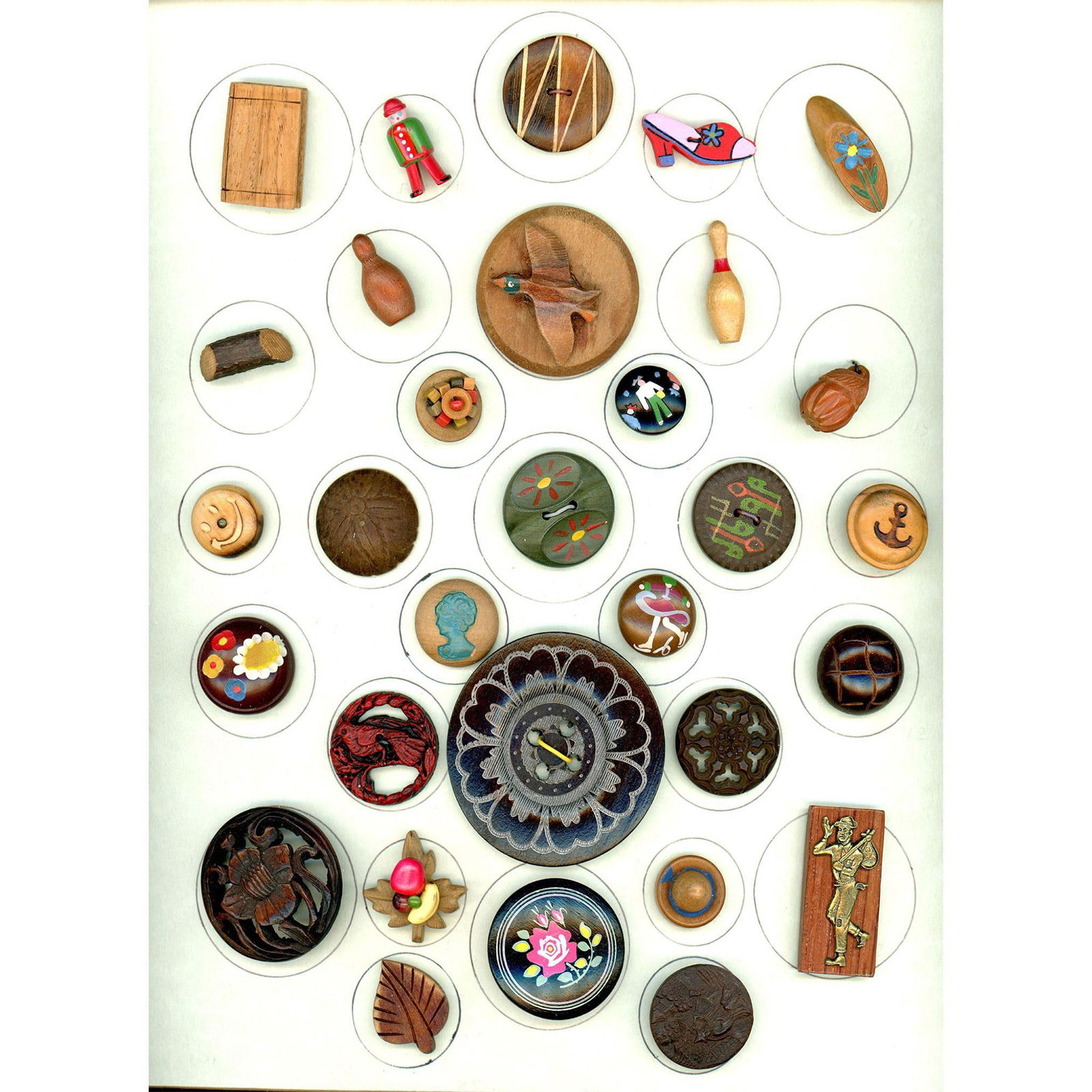 1 Card of assorted wood buttons including pictorial (1 of 4)