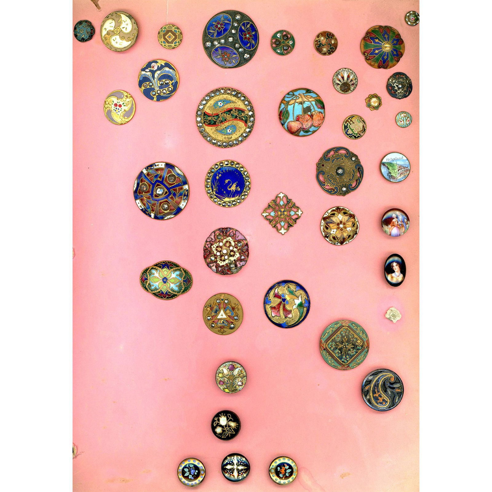 A card of assorted technique mostly enamel buttons (1 of 4)