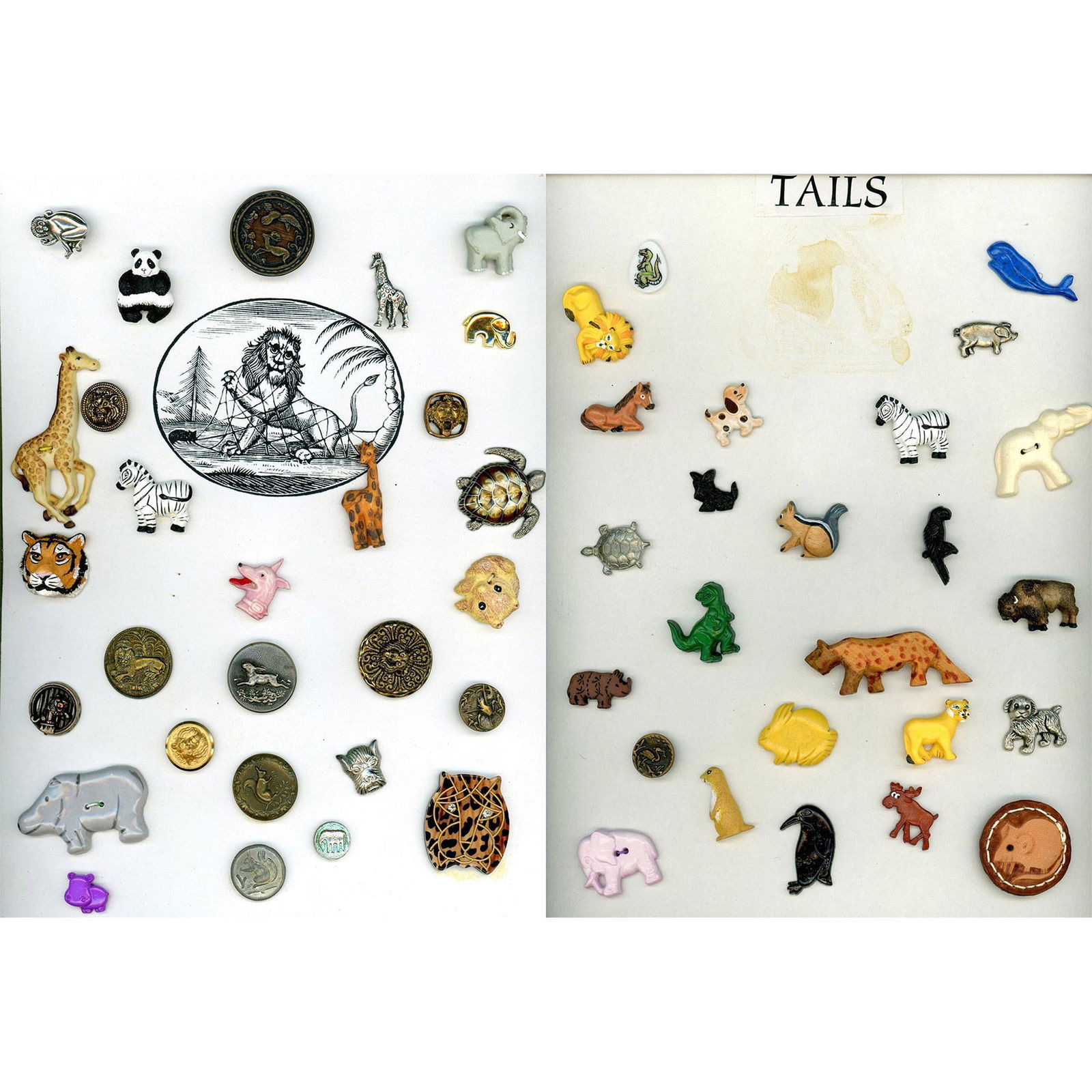 2 Cards of assorted material buttons including animals (1 of 5)